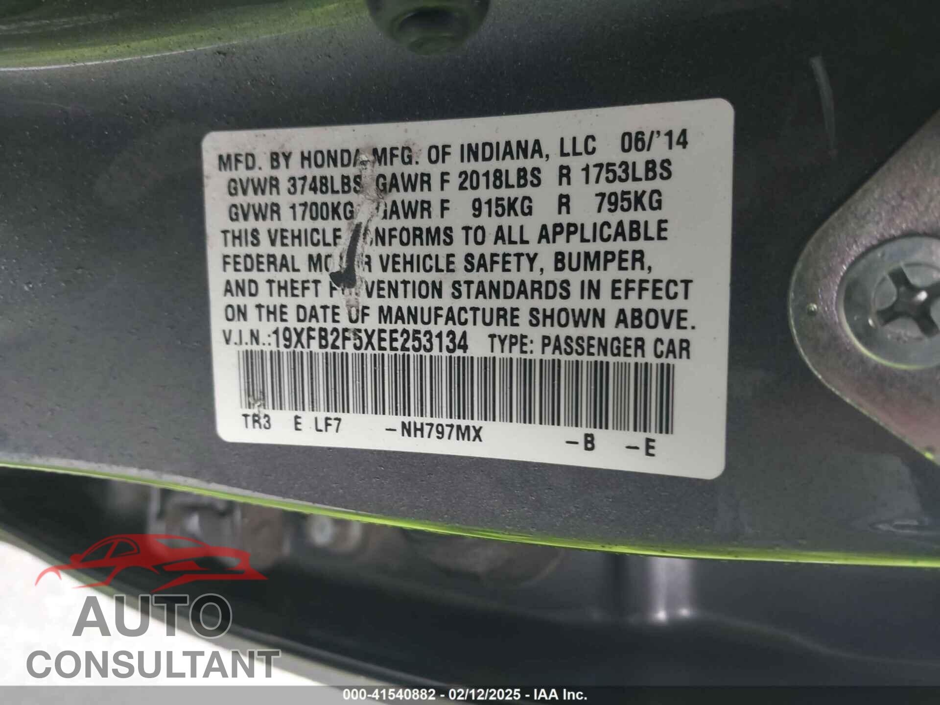 HONDA CIVIC 2014 - 19XFB2F5XEE253134