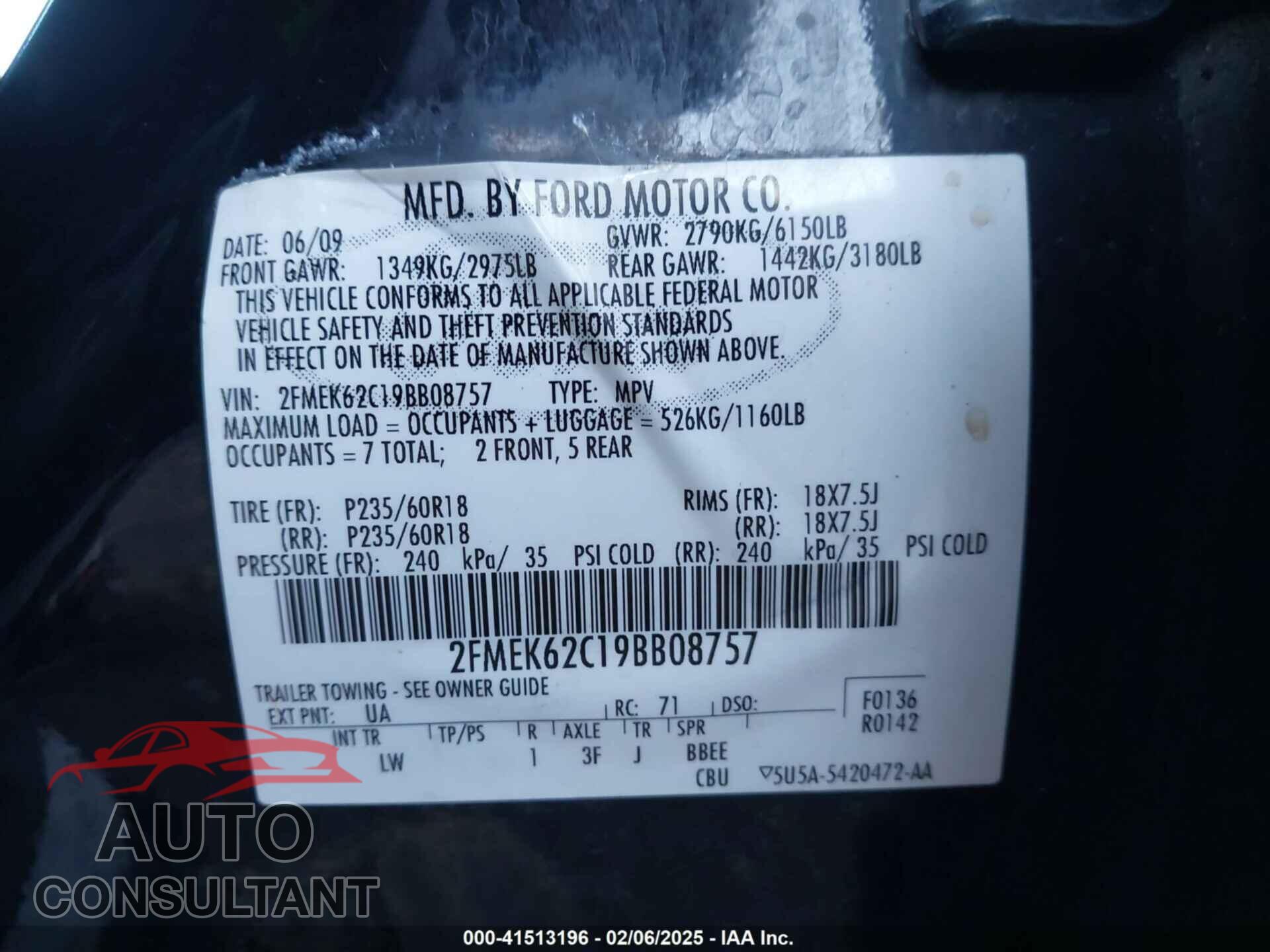 FORD FLEX 2009 - 2FMEK62C19BB08757