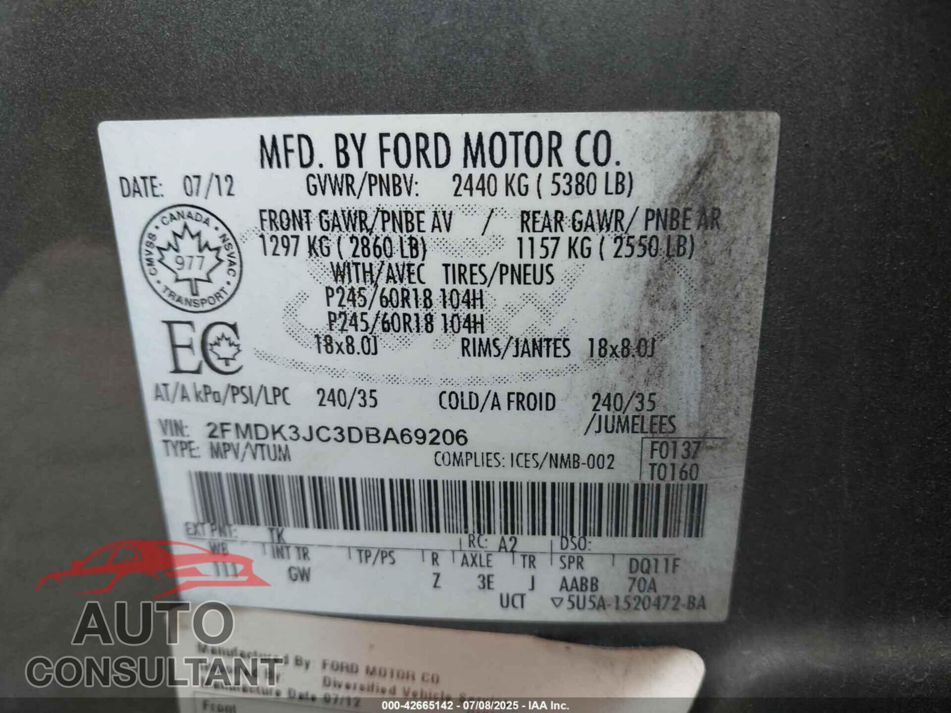 FORD EDGE 2013 - 2FMDK3JC3DBA69206