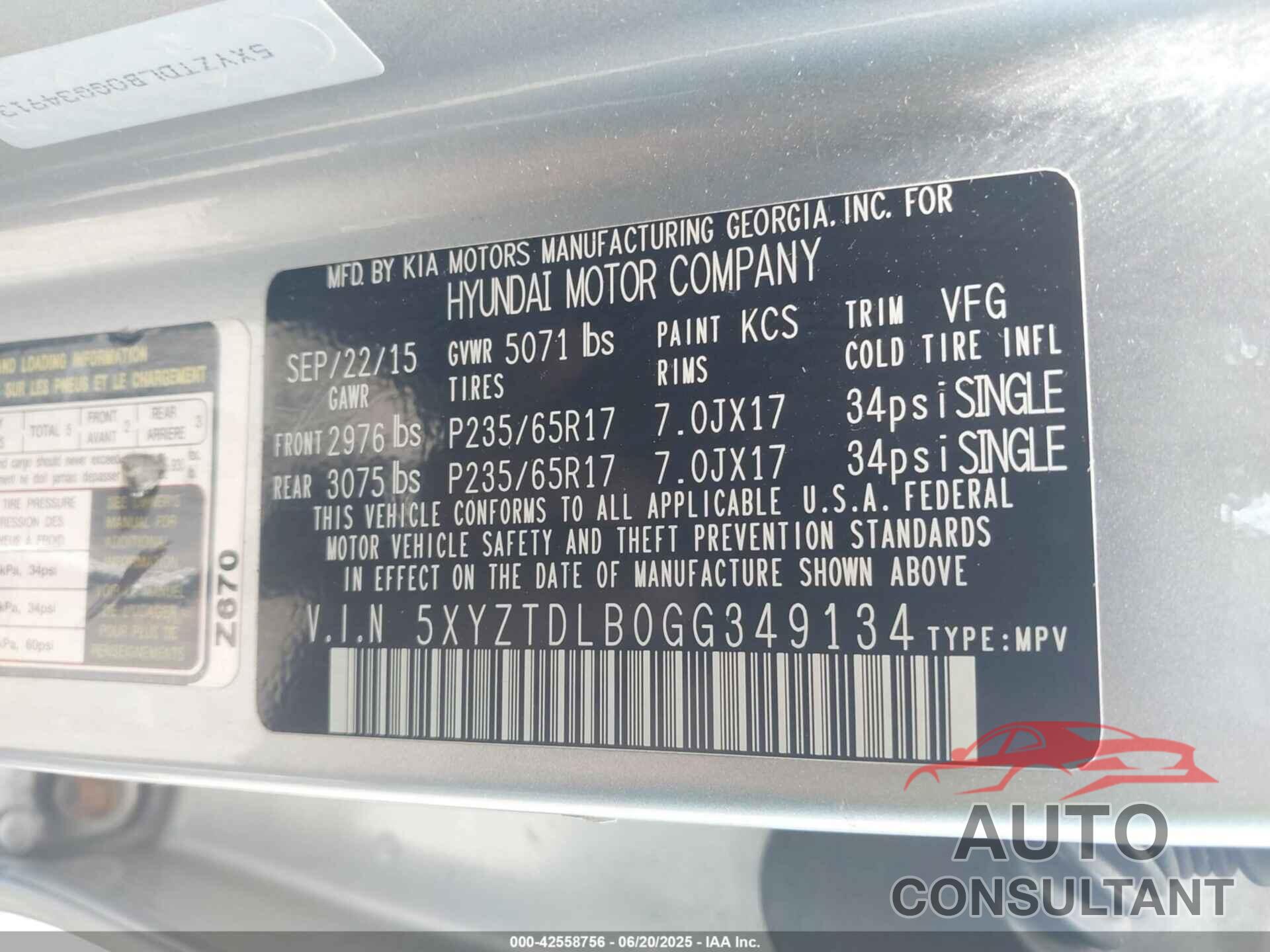 HYUNDAI SANTA FE SPORT 2016 - 5XYZTDLB0GG349134