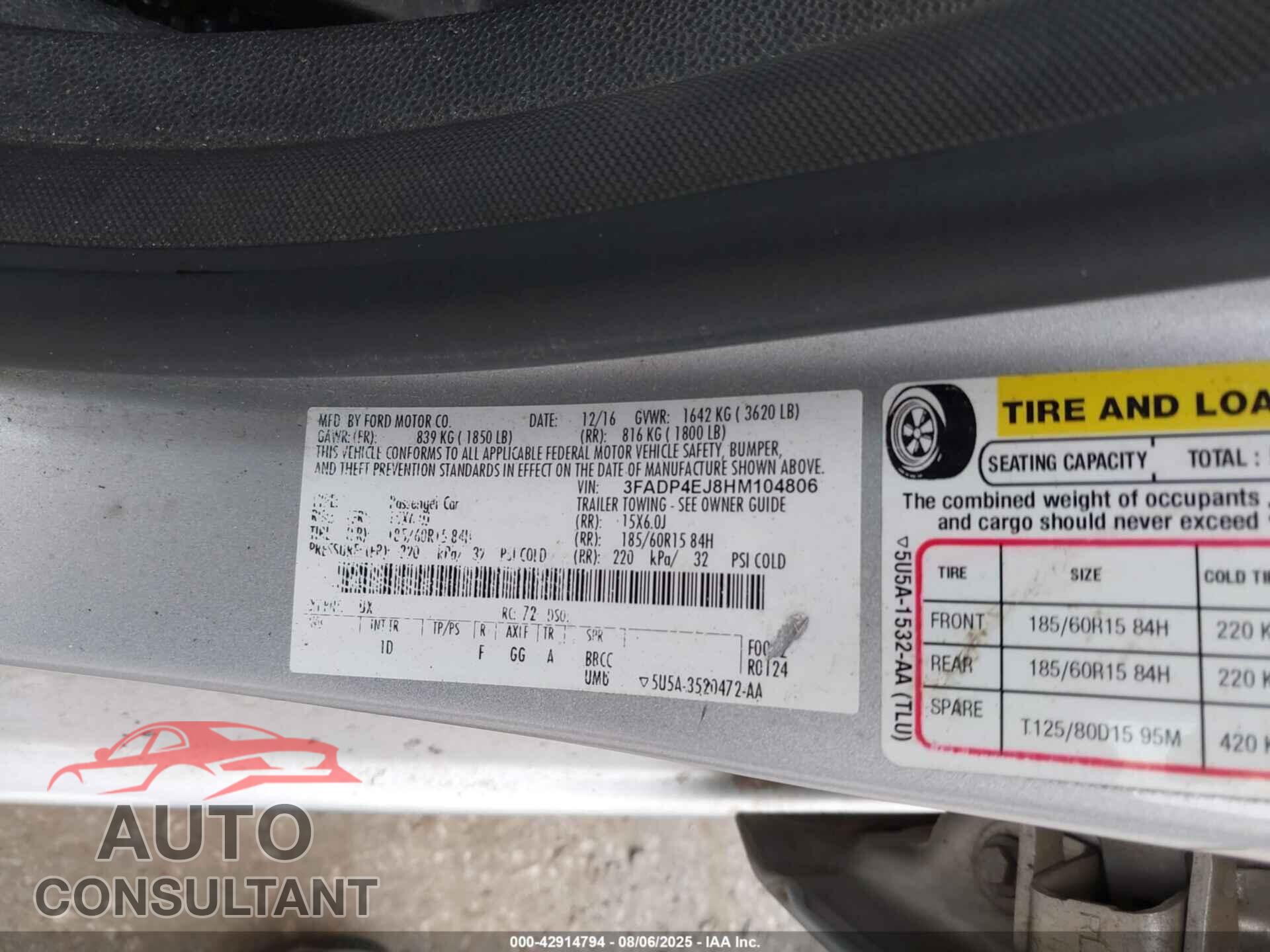 FORD FIESTA 2017 - 3FADP4EJ8HM104806