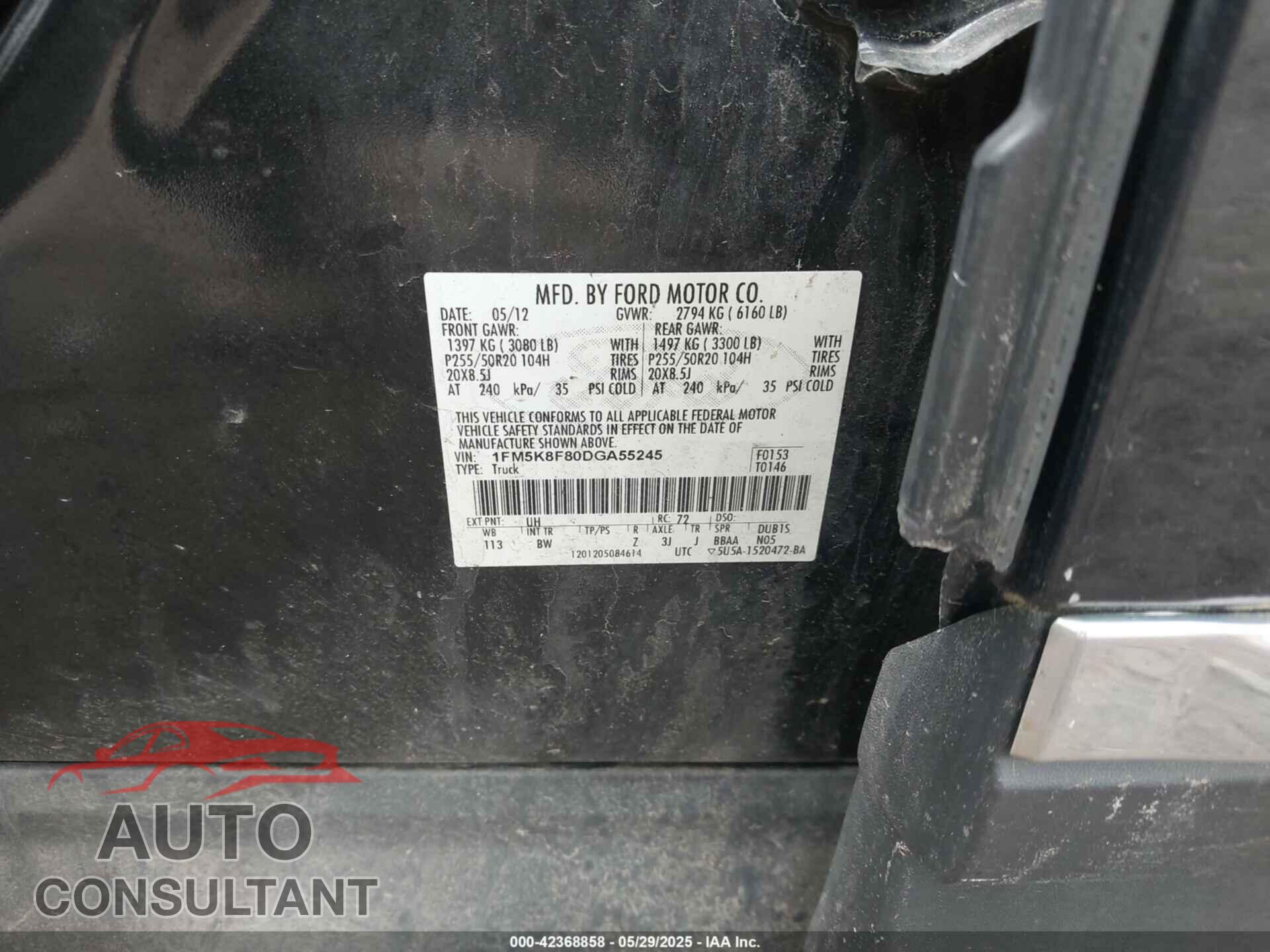 FORD EXPLORER 2013 - 1FM5K8F80DGA55245