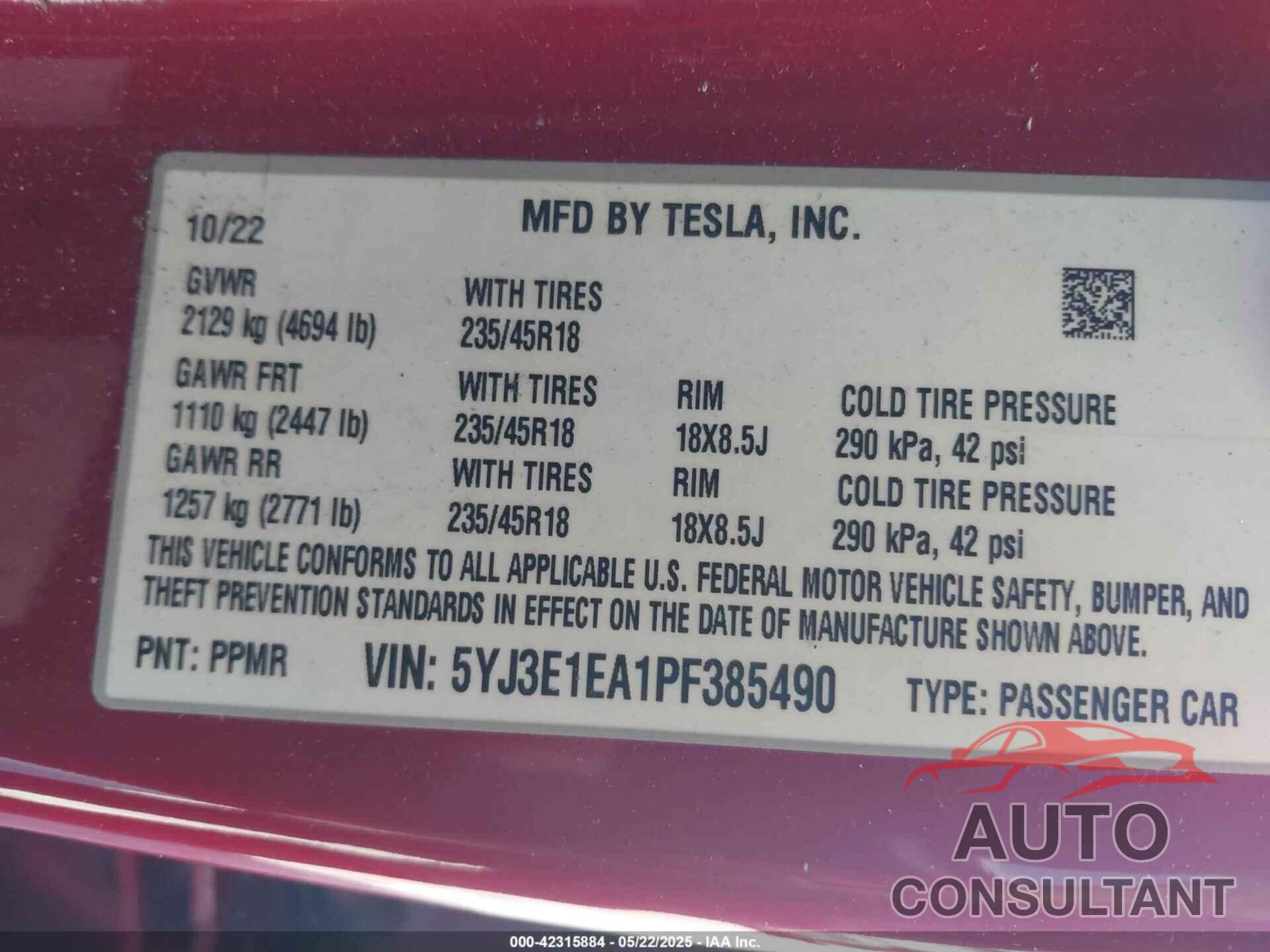 TESLA MODEL 3 2023 - 5YJ3E1EA1PF385490
