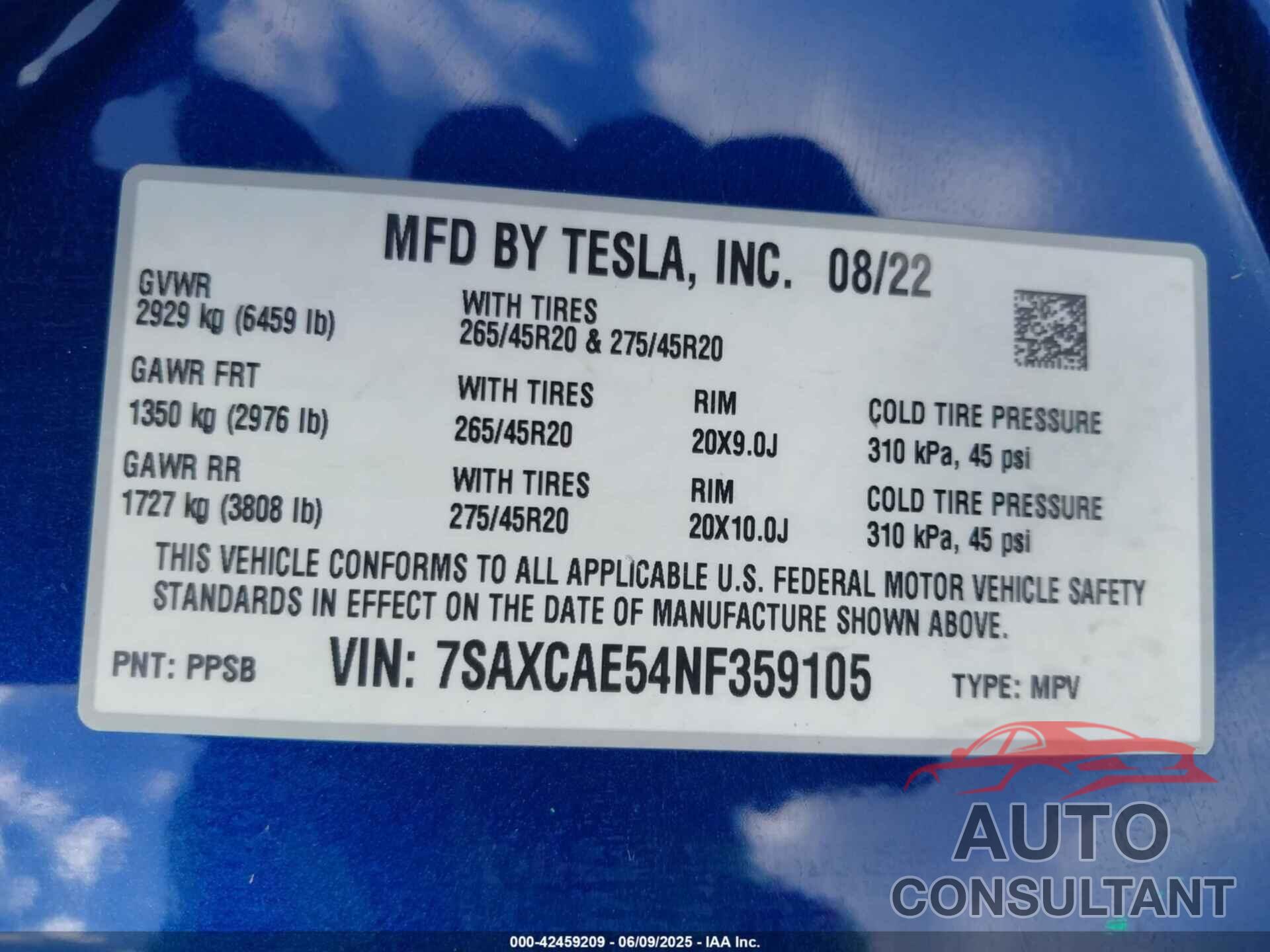 TESLA MODEL X 2022 - 7SAXCAE54NF359105
