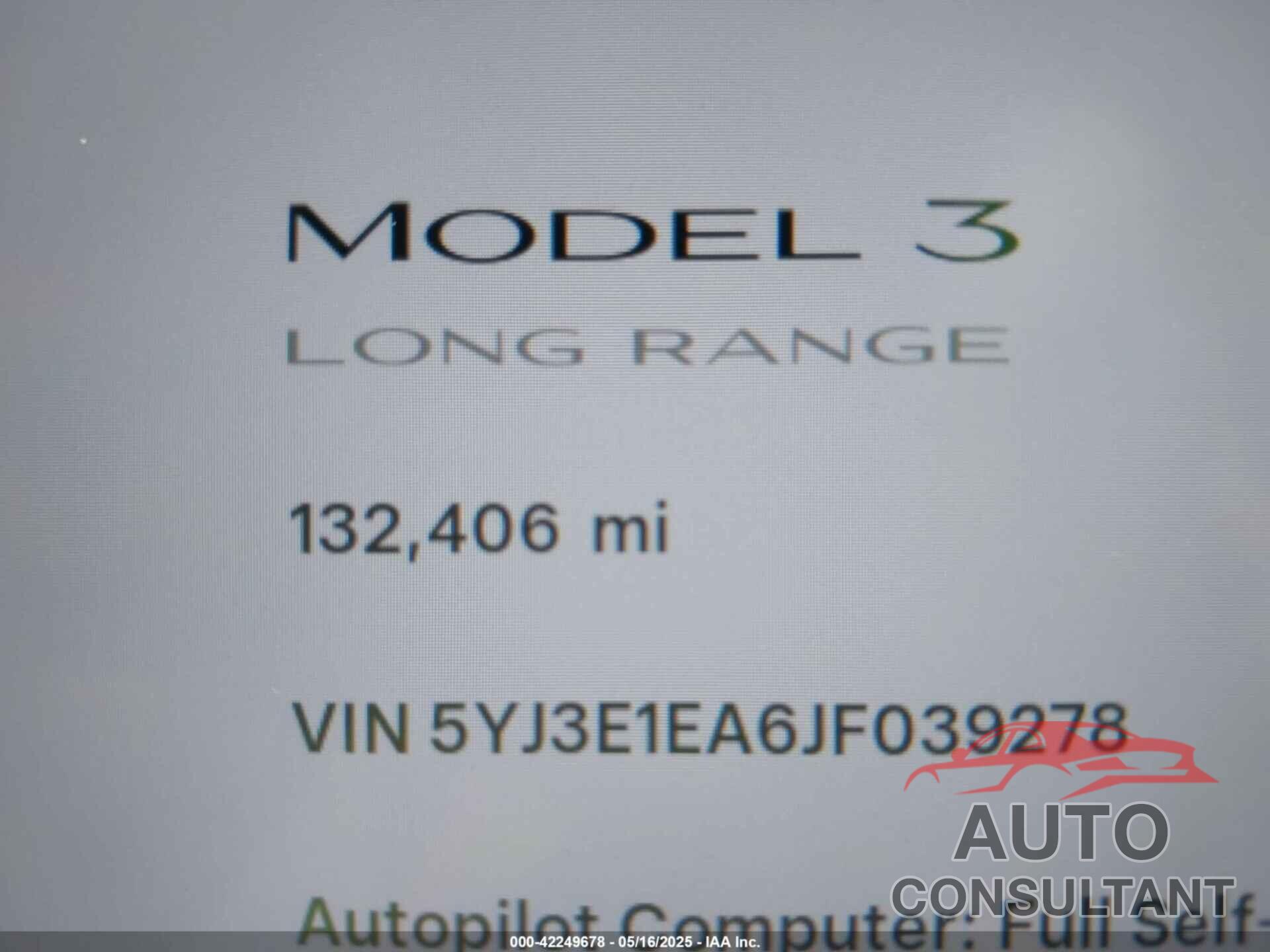 TESLA MODEL 3 2018 - 5YJ3E1EA6JF039278