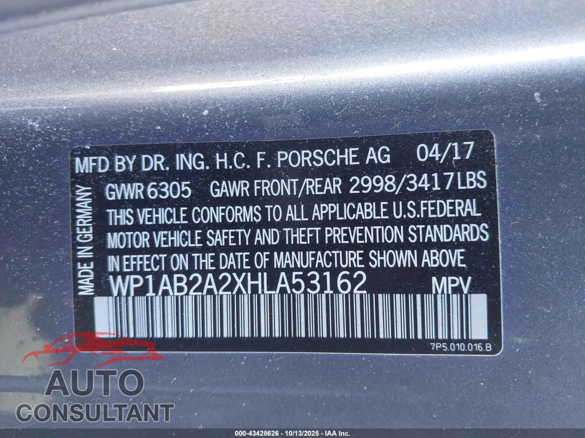 PORSCHE CAYENNE 2017 - WP1AB2A2XHLA53162