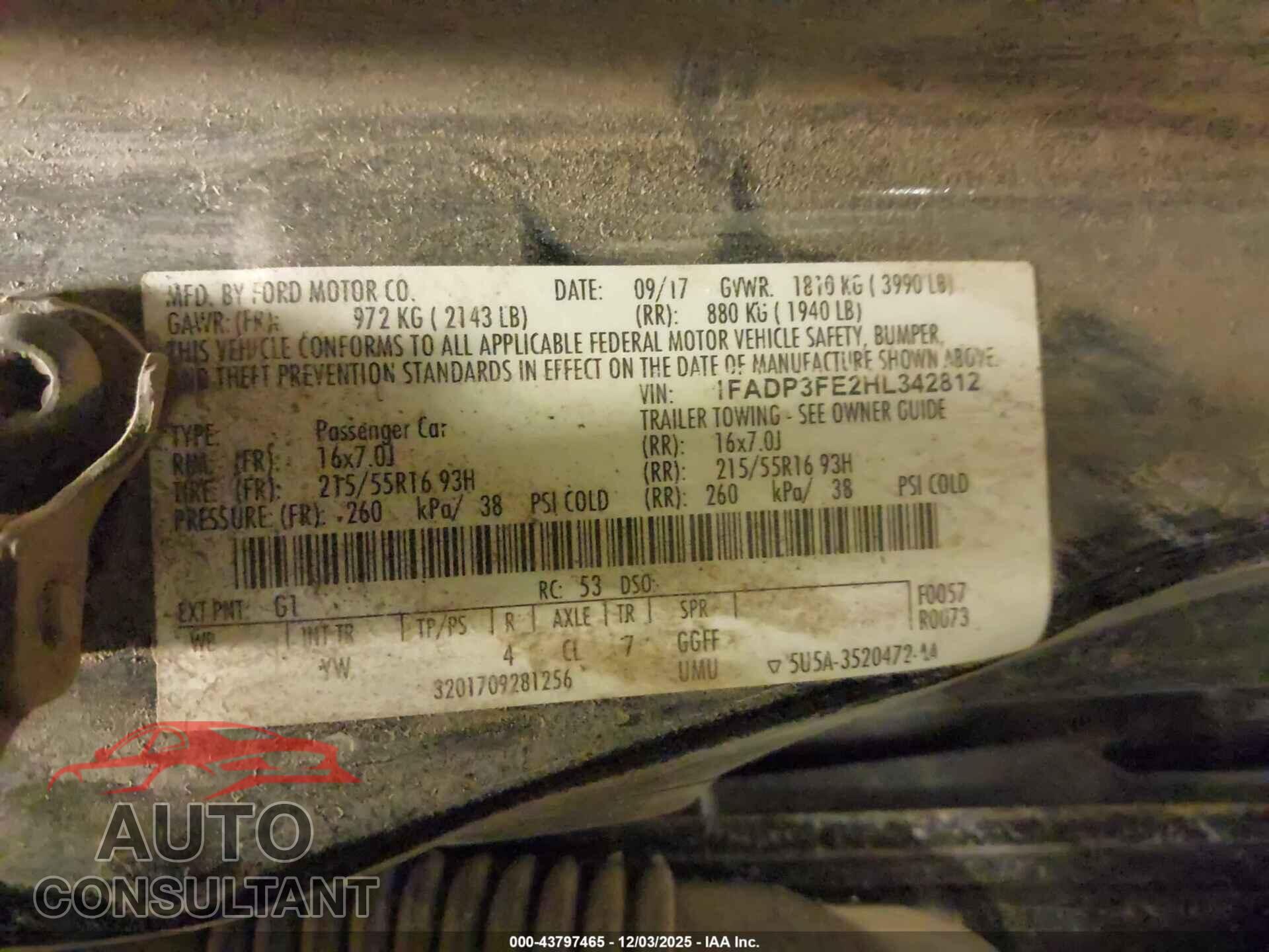 FORD FOCUS 2017 - 1FADP3FE2HL342812