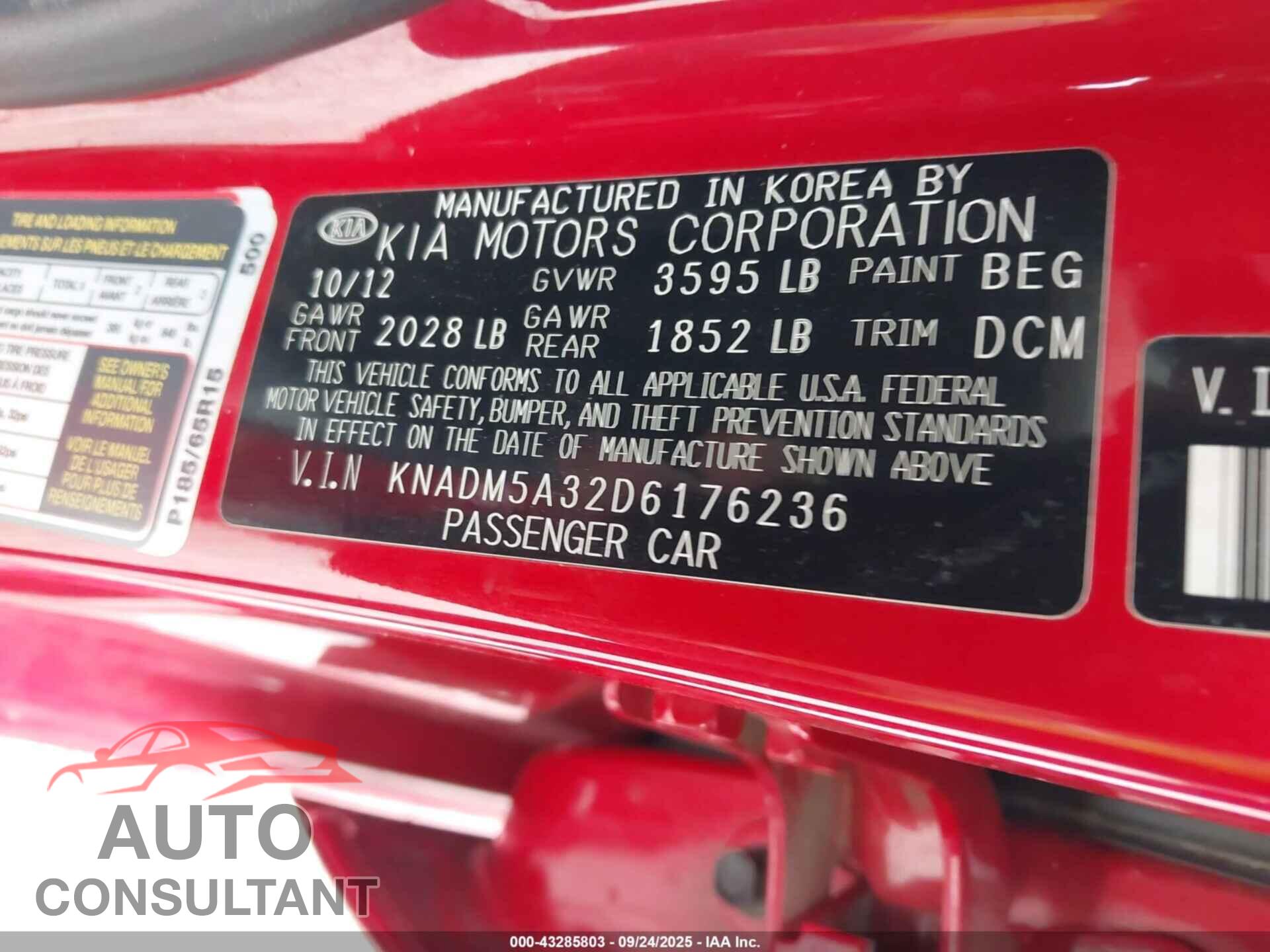 KIA RIO 2013 - KNADM5A32D6176236
