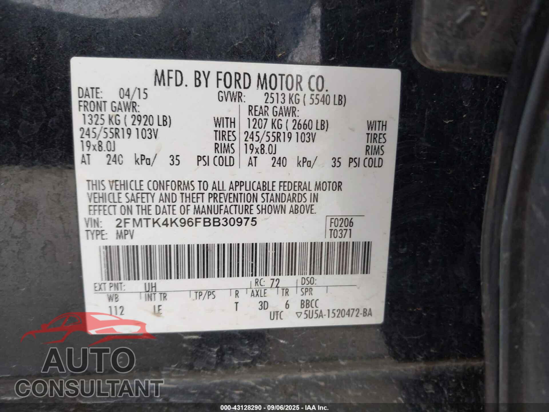 FORD EDGE 2015 - 2FMTK4K96FBB30975