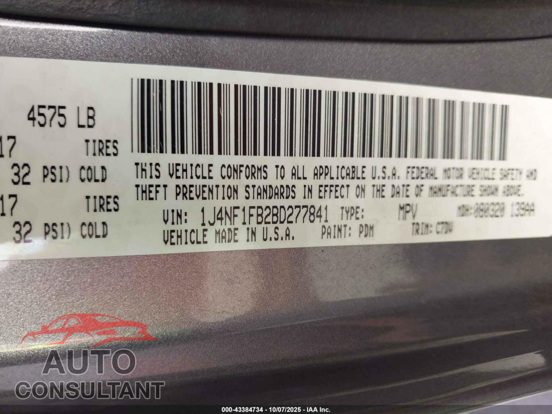 JEEP COMPASS 2011 - 1J4NF1FB2BD277841