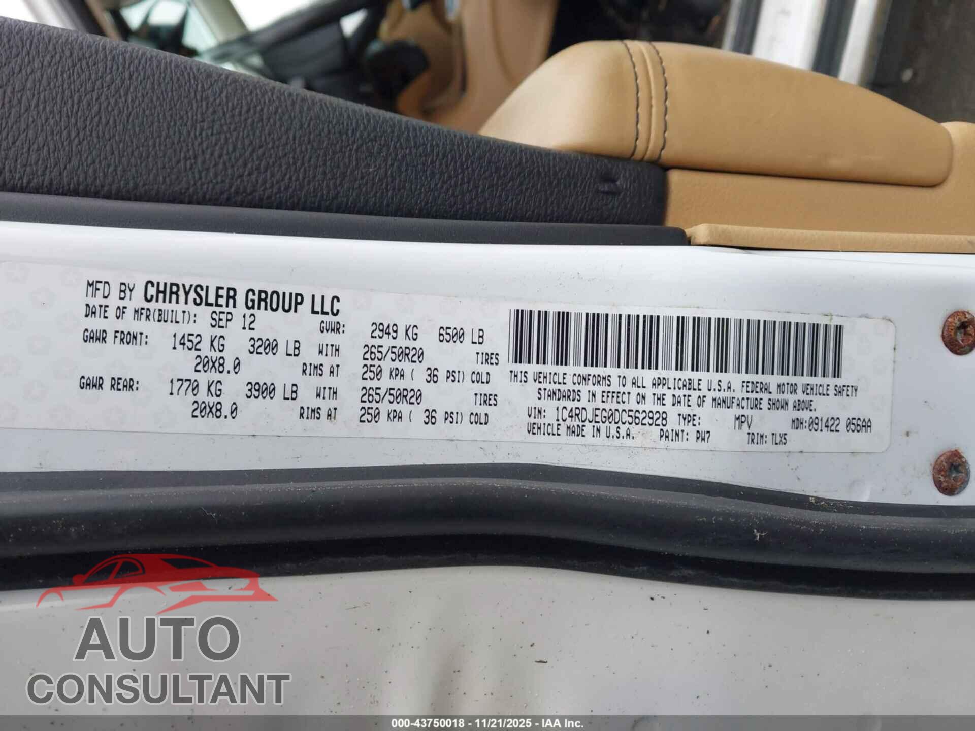 DODGE DURANGO 2013 - 1C4RDJEG0DC562928