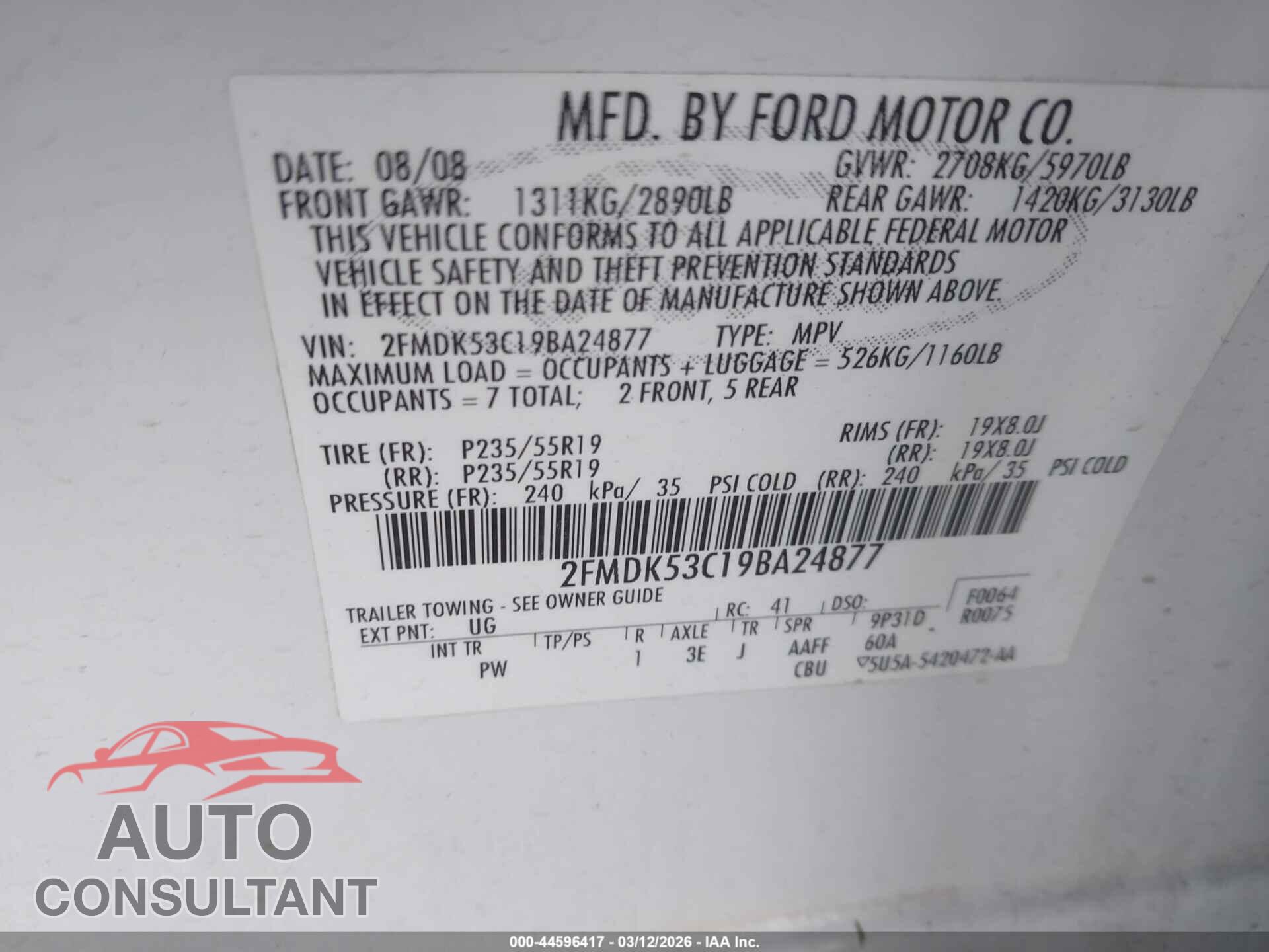 FORD FLEX 2009 - 2FMDK53C19BA24877