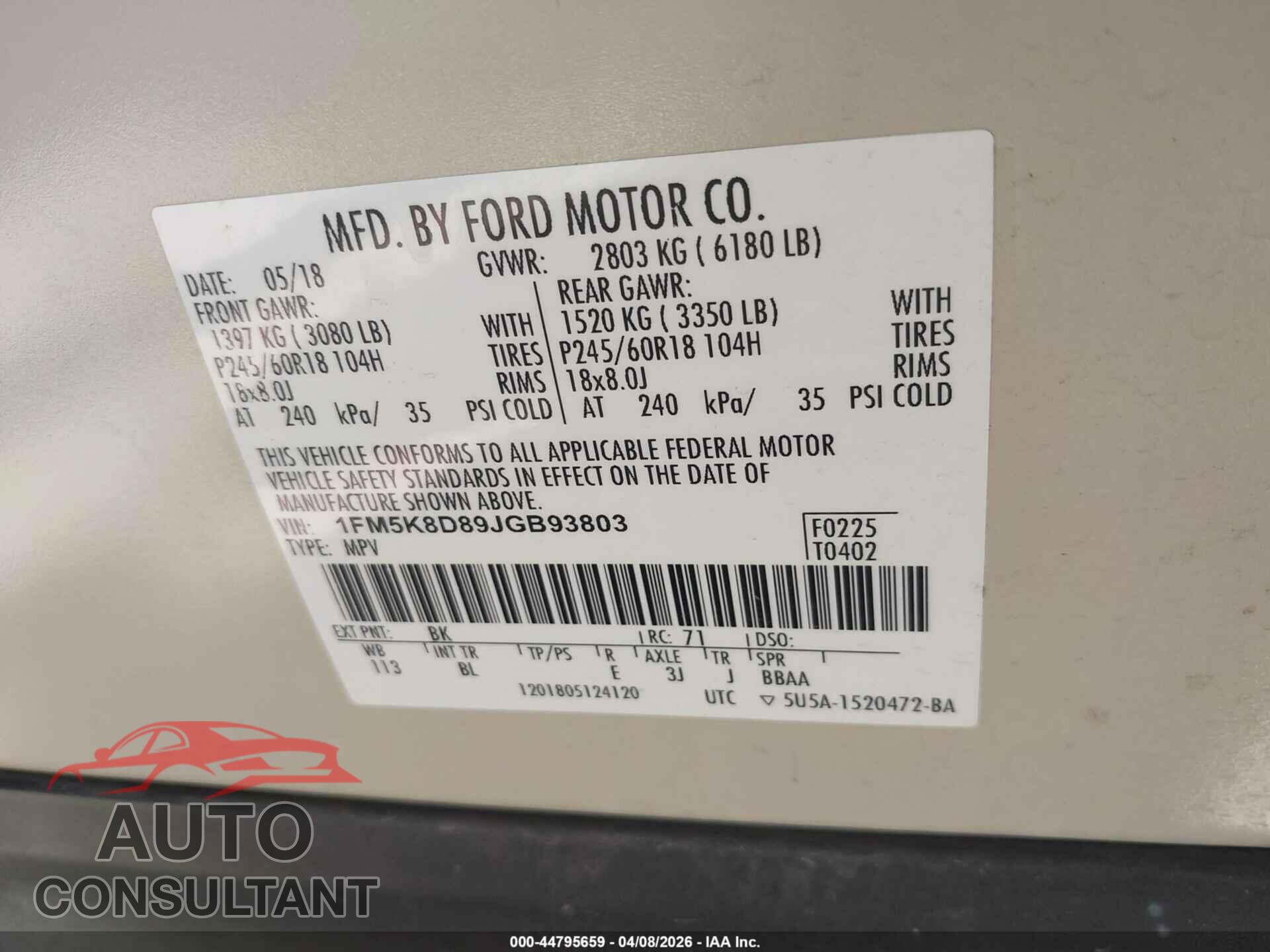 FORD EXPLORER 2018 - 1FM5K8D89JGB93803
