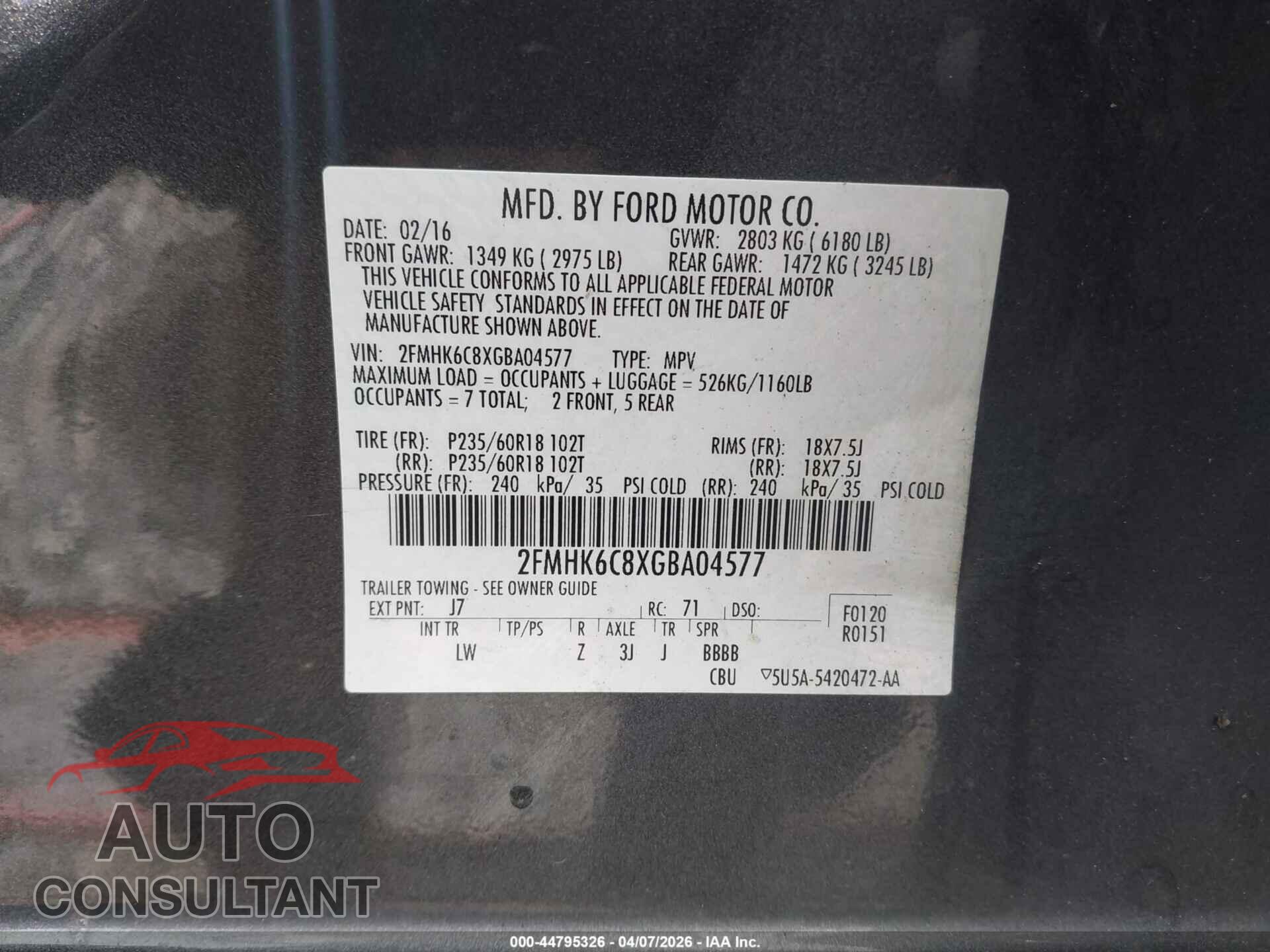 FORD FLEX 2016 - 2FMHK6C8XGBA04577