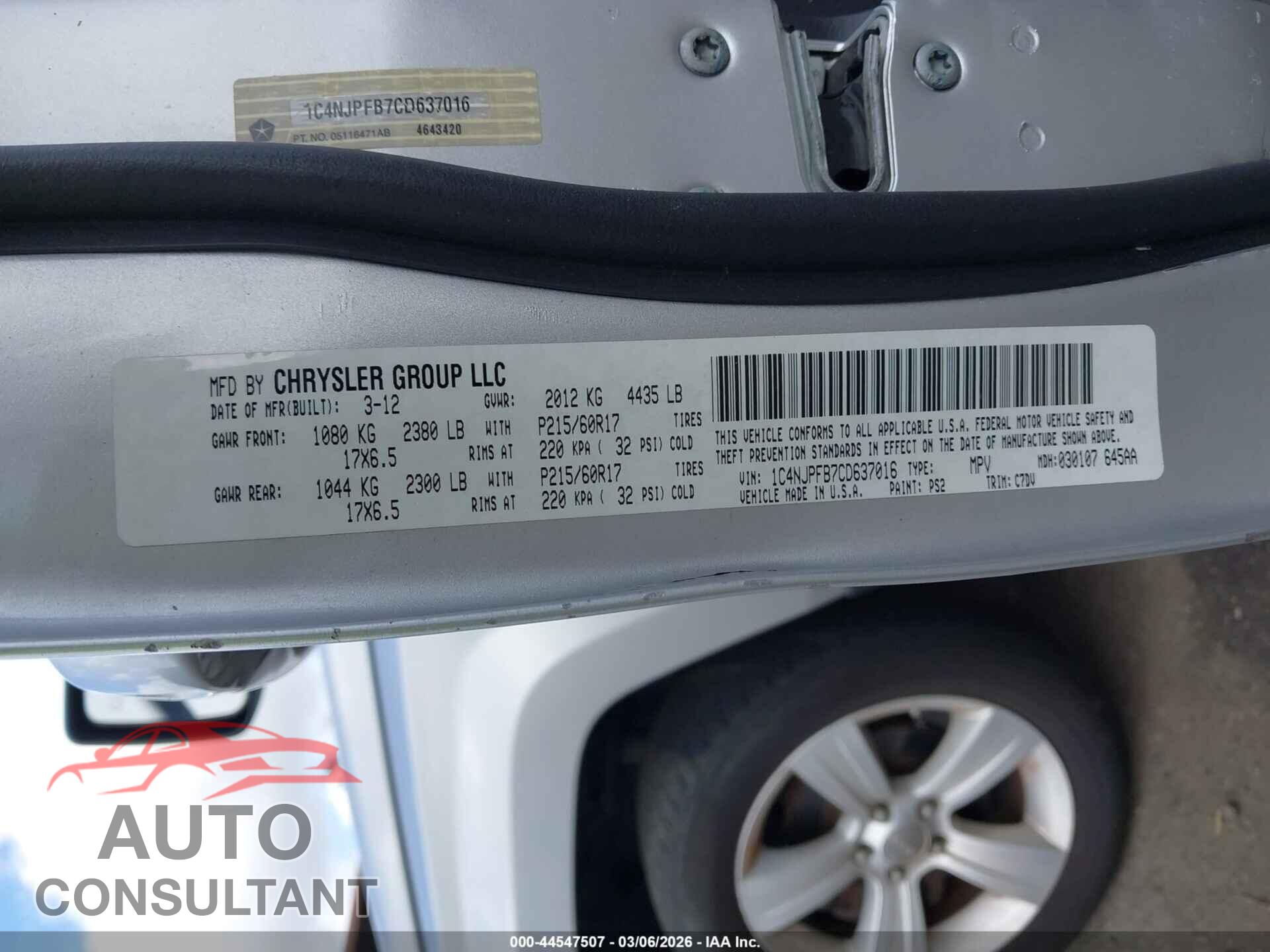 JEEP PATRIOT 2012 - 1C4NJPFB7CD637016