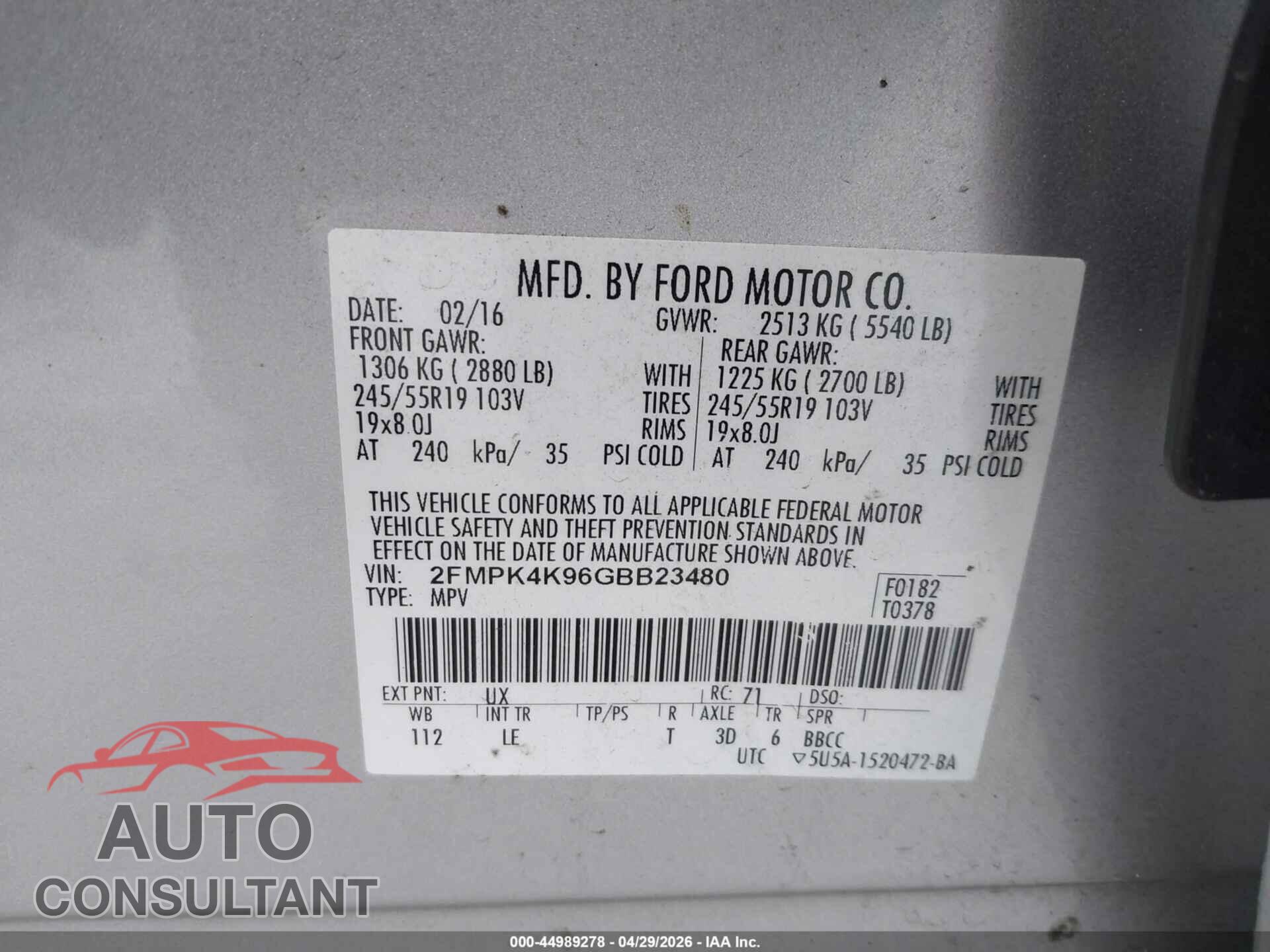 FORD EDGE 2016 - 2FMPK4K96GBB23480