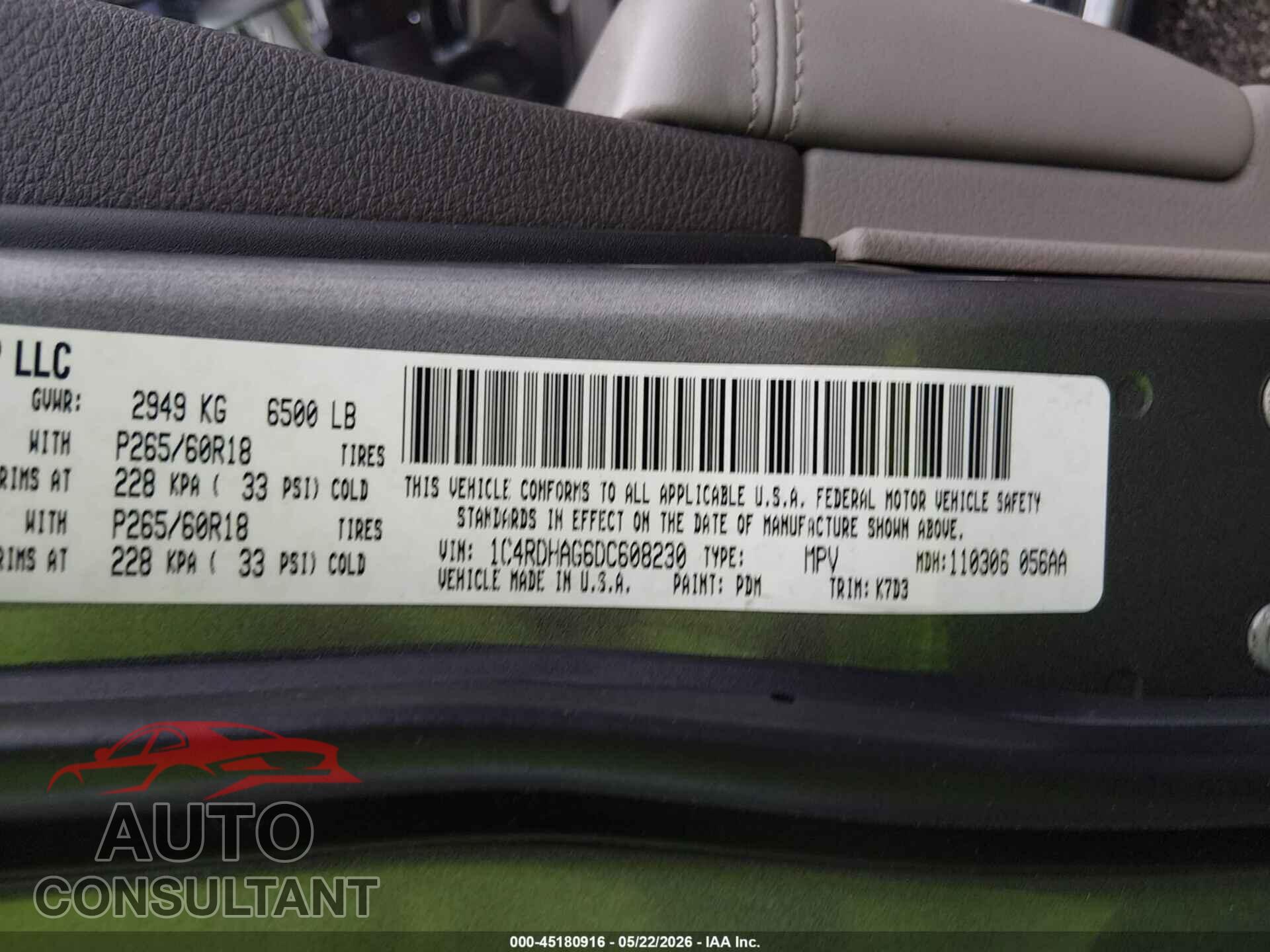 DODGE DURANGO 2013 - 1C4RDHAG6DC608230