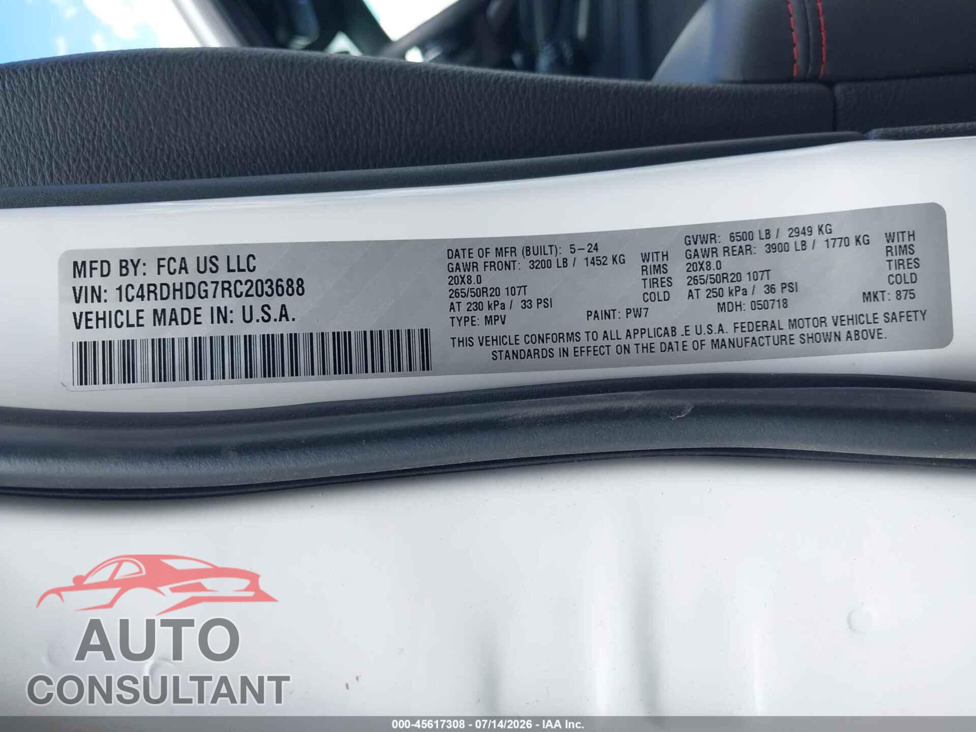 DODGE DURANGO 2024 - 1C4RDHDG7RC203688