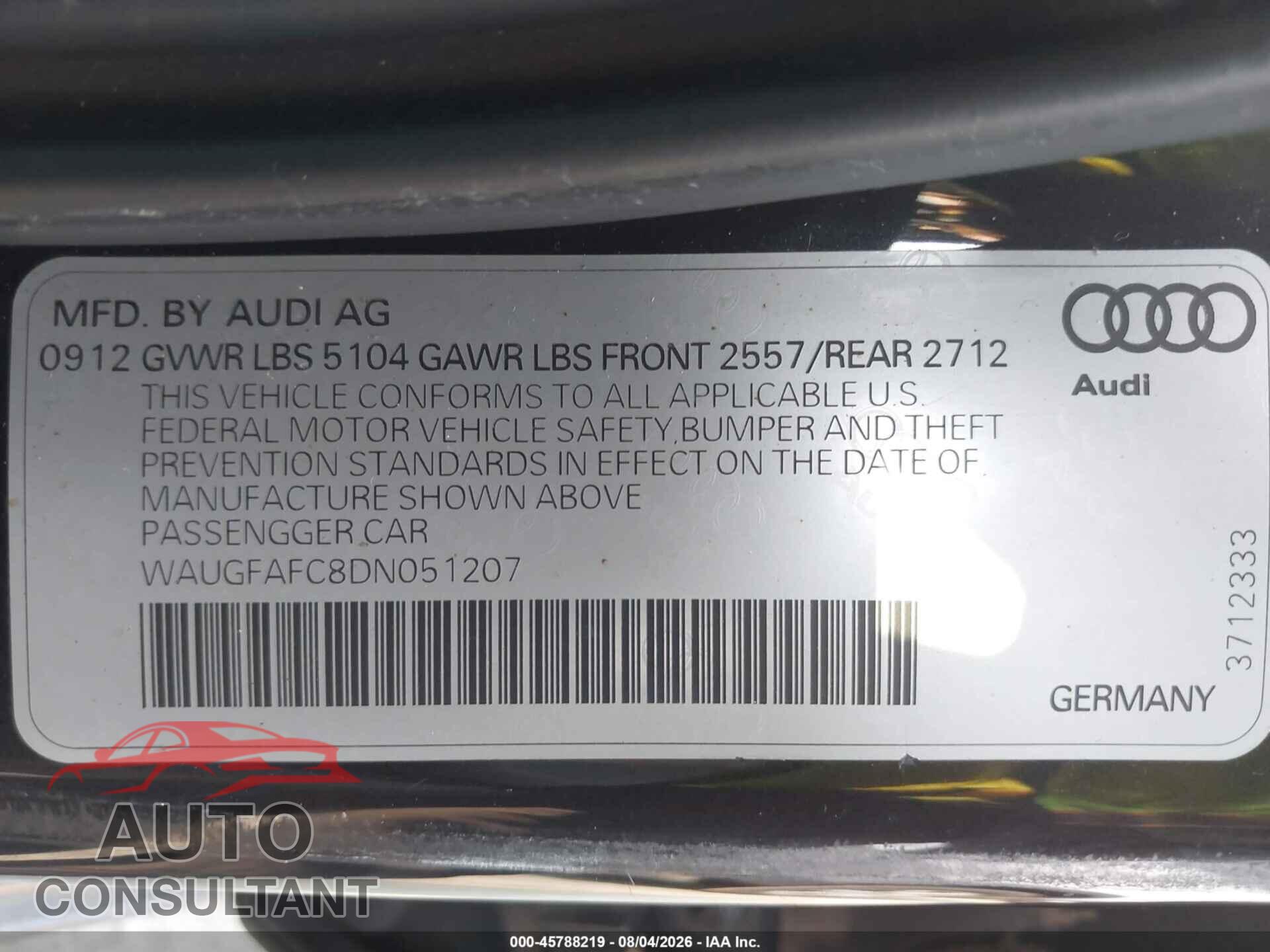 AUDI A6 2013 - WAUGFAFC8DN051207