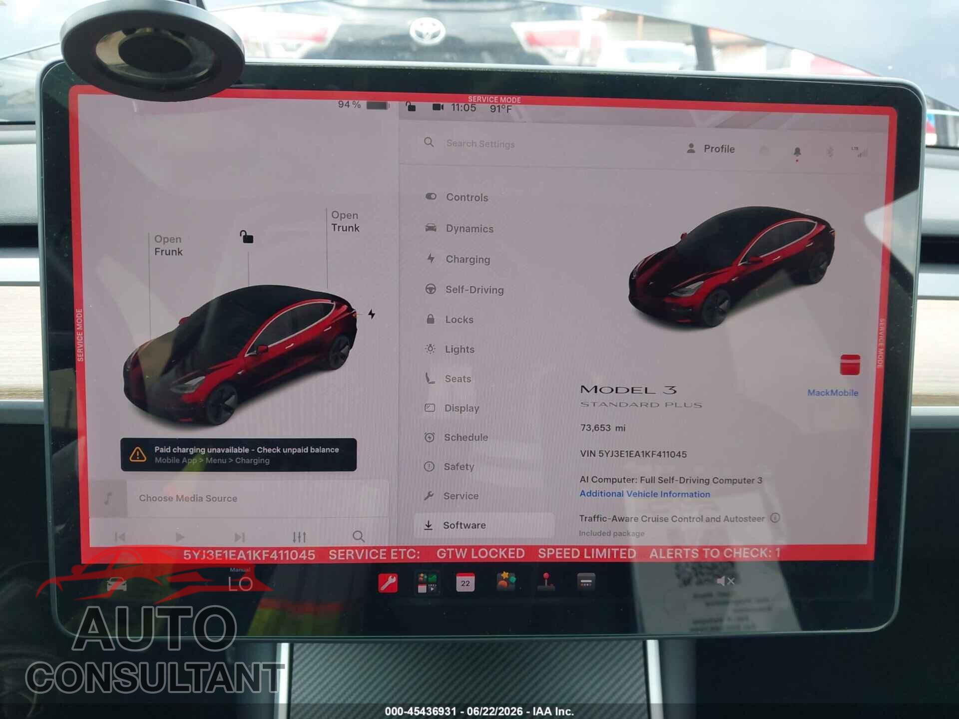 TESLA MODEL 3 2019 - 5YJ3E1EA1KF411045
