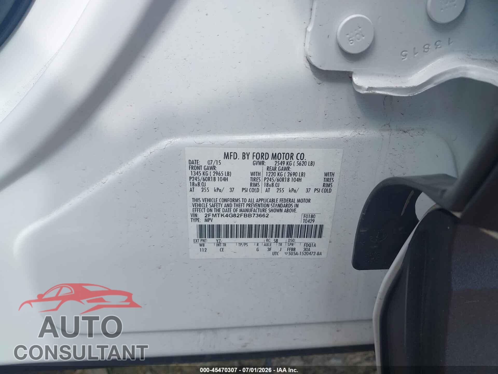 FORD EDGE 2015 - 2FMTK4G82FBB73662