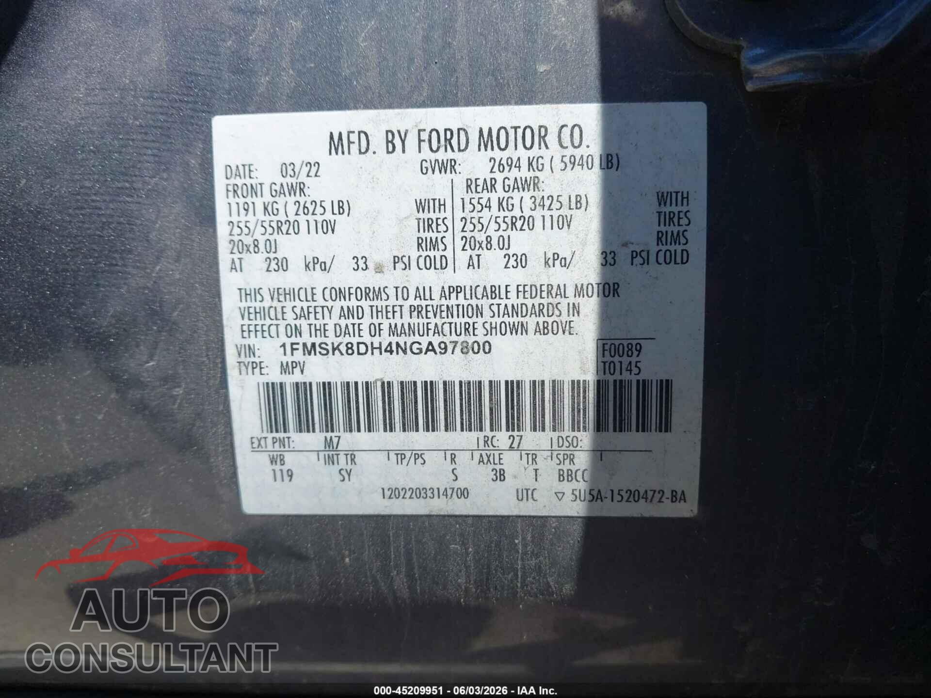 FORD EXPLORER 2022 - 1FMSK8DH4NGA97800