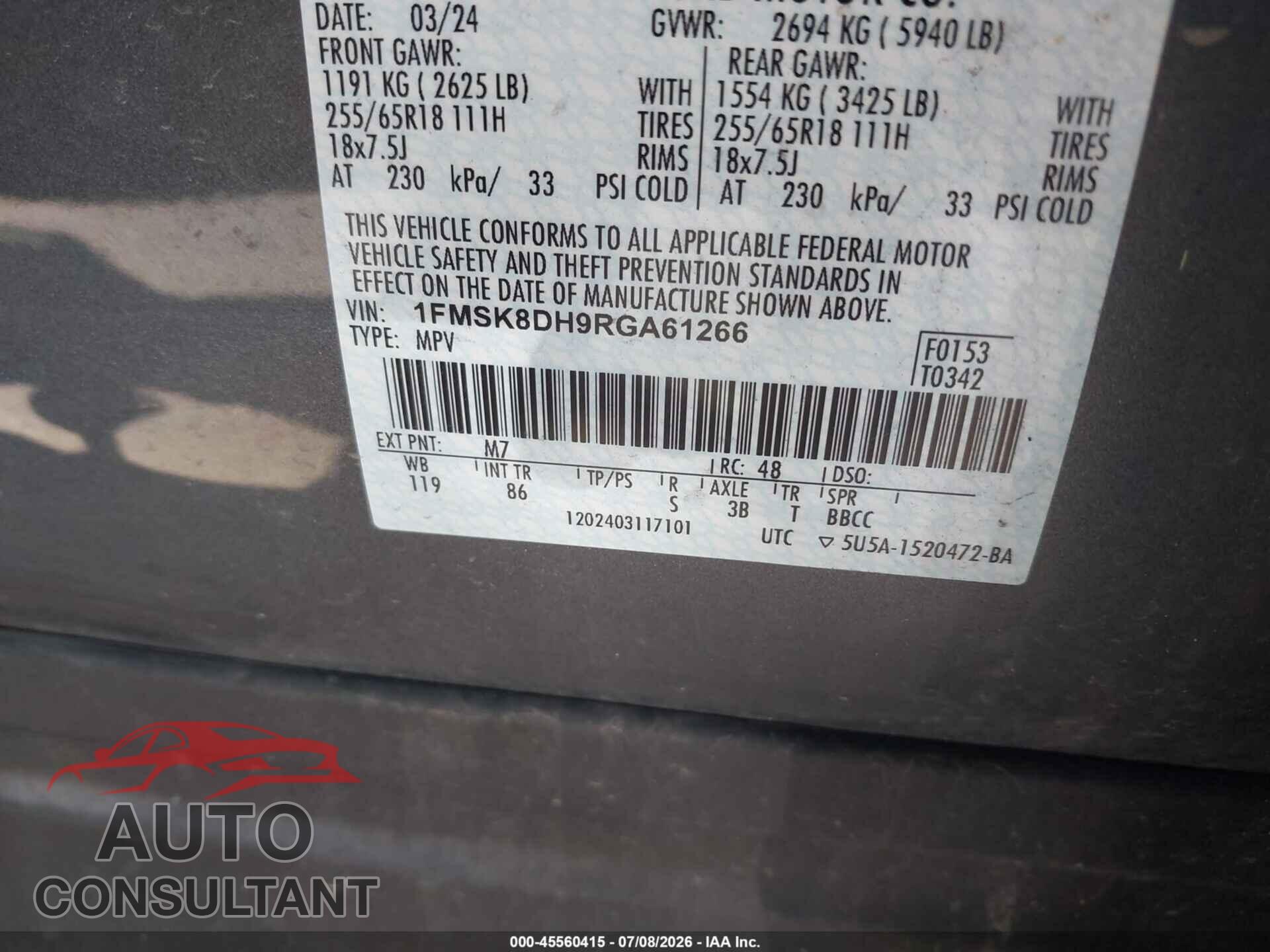 FORD EXPLORER 2024 - 1FMSK8DH9RGA61266