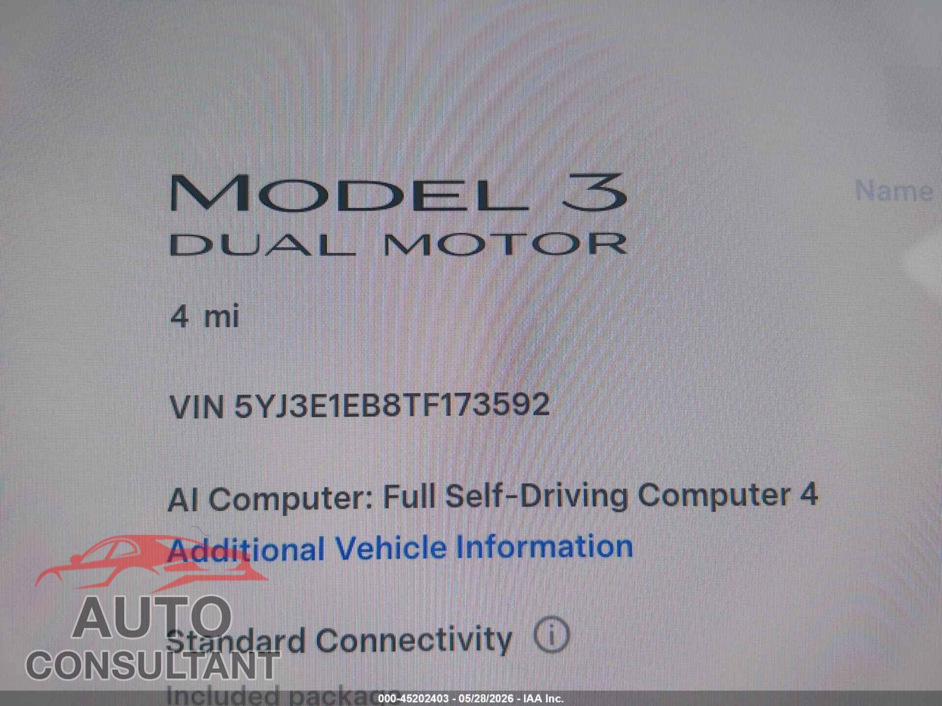 TESLA MODEL 3 2026 - 5YJ3E1EB8TF173592