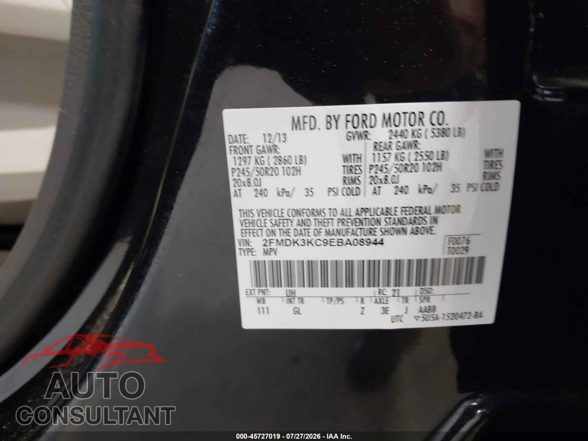 FORD EDGE 2014 - 2FMDK3KC9EBA08944