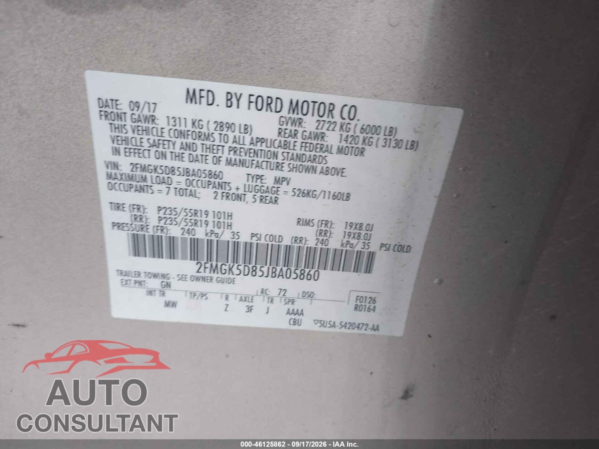 FORD FLEX 2018 - 2FMGK5D85JBA05860