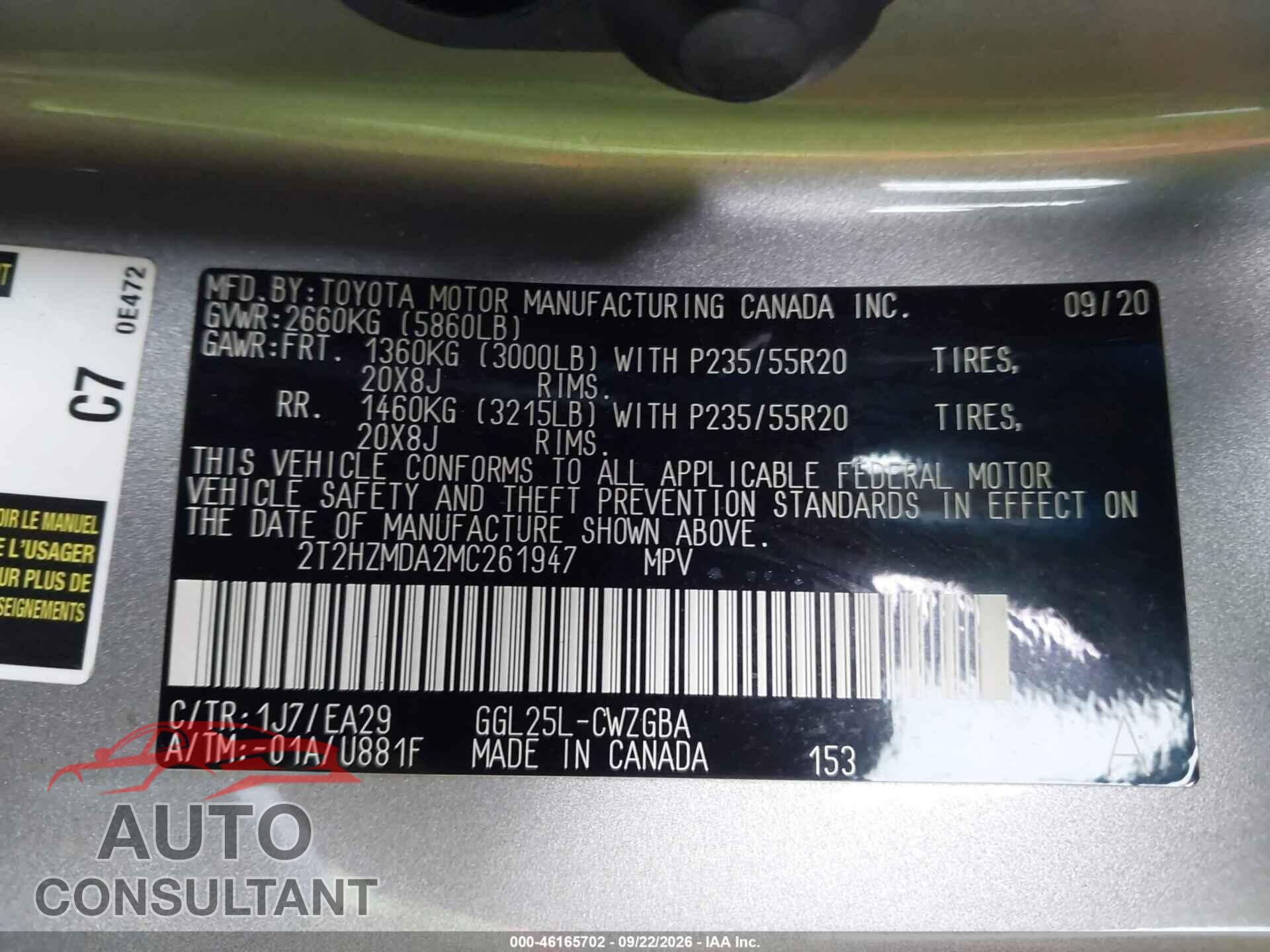 LEXUS RX 2021 - 2T2HZMDA2MC261947