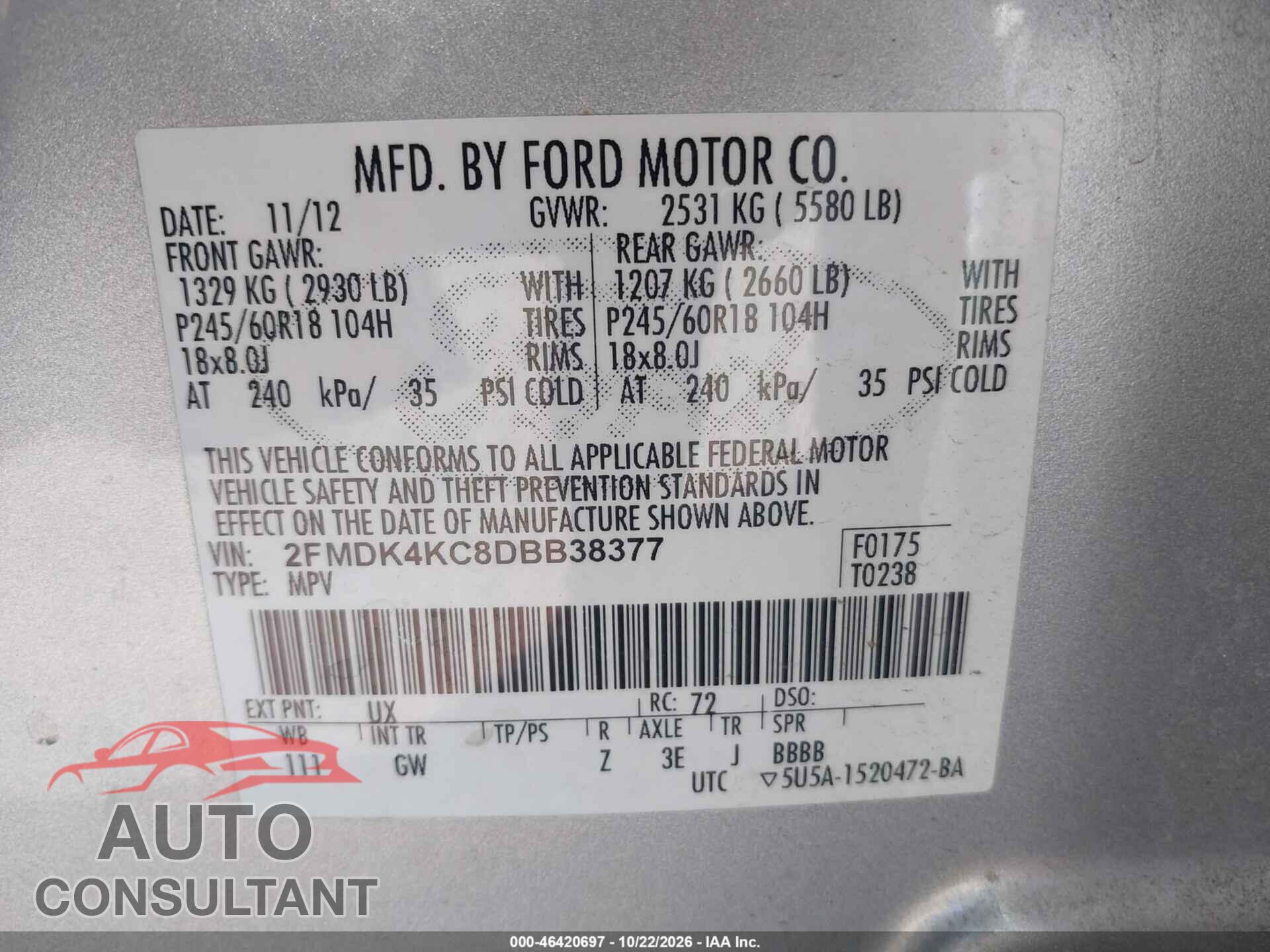FORD EDGE 2013 - 2FMDK4KC8DBB38377