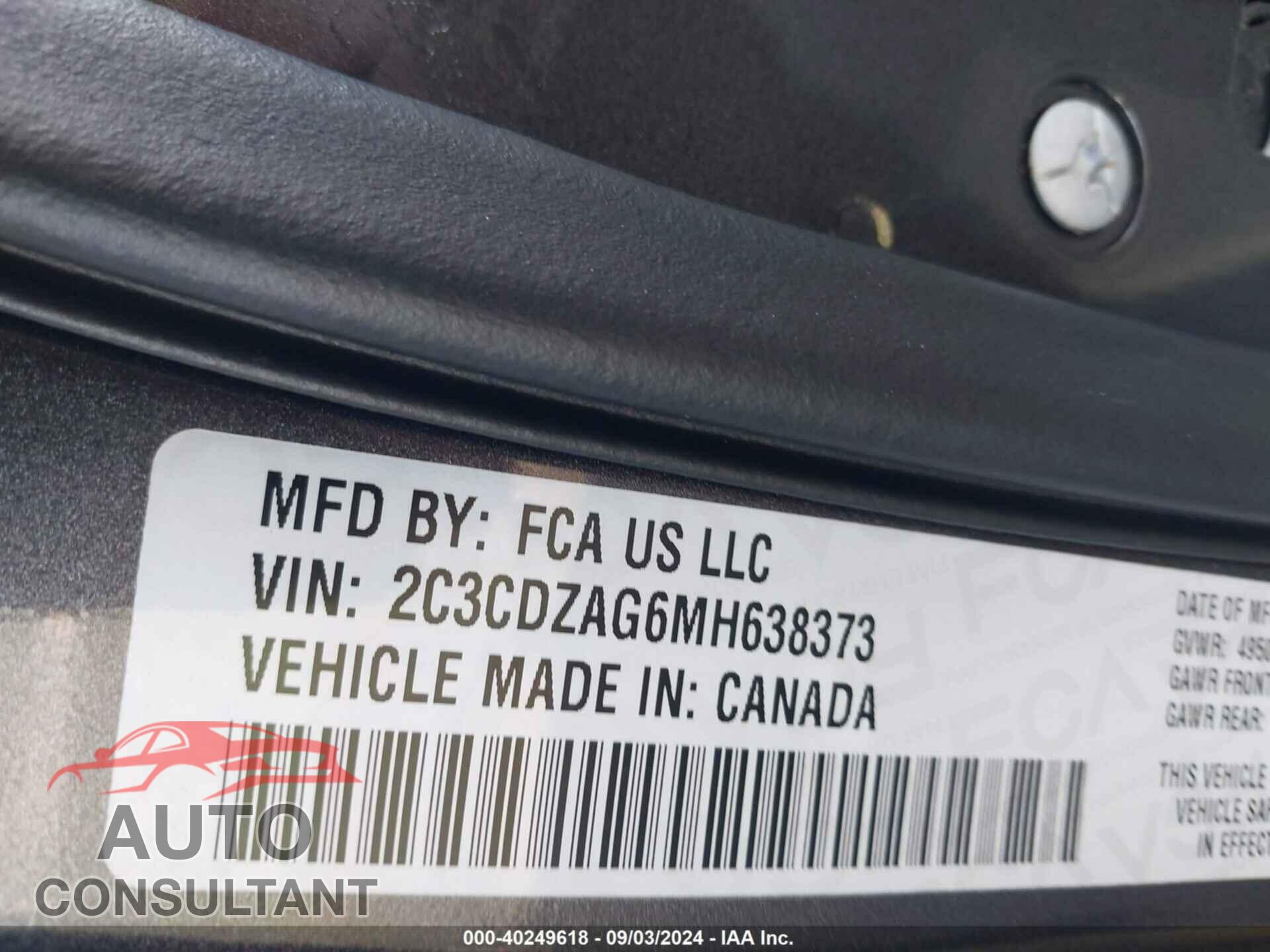 DODGE CHALLENGER 2021 - 2C3CDZAG6MH638373