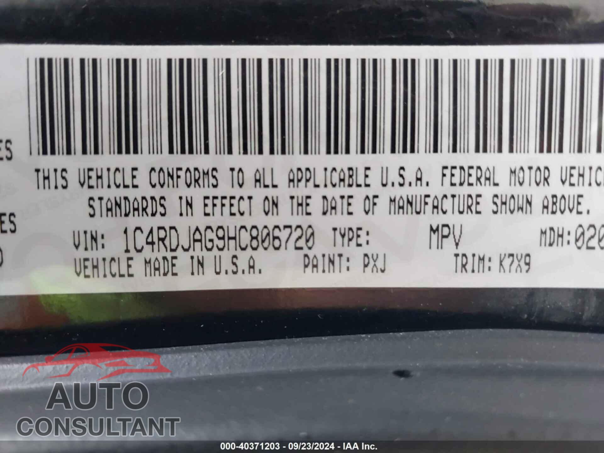 DODGE DURANGO 2017 - 1C4RDJAG9HC806720