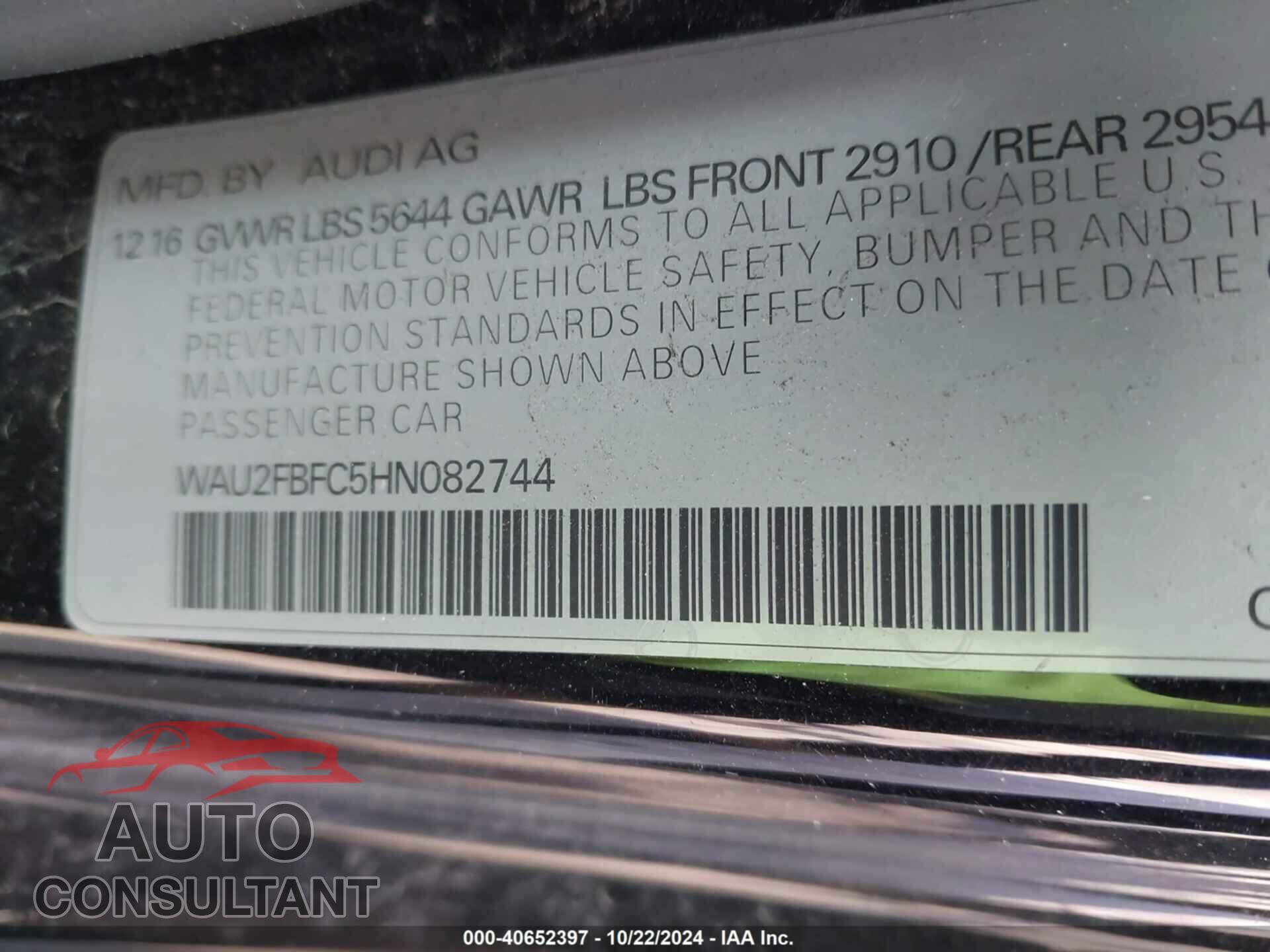 AUDI S7 2017 - WAU2FBFC5HN082744
