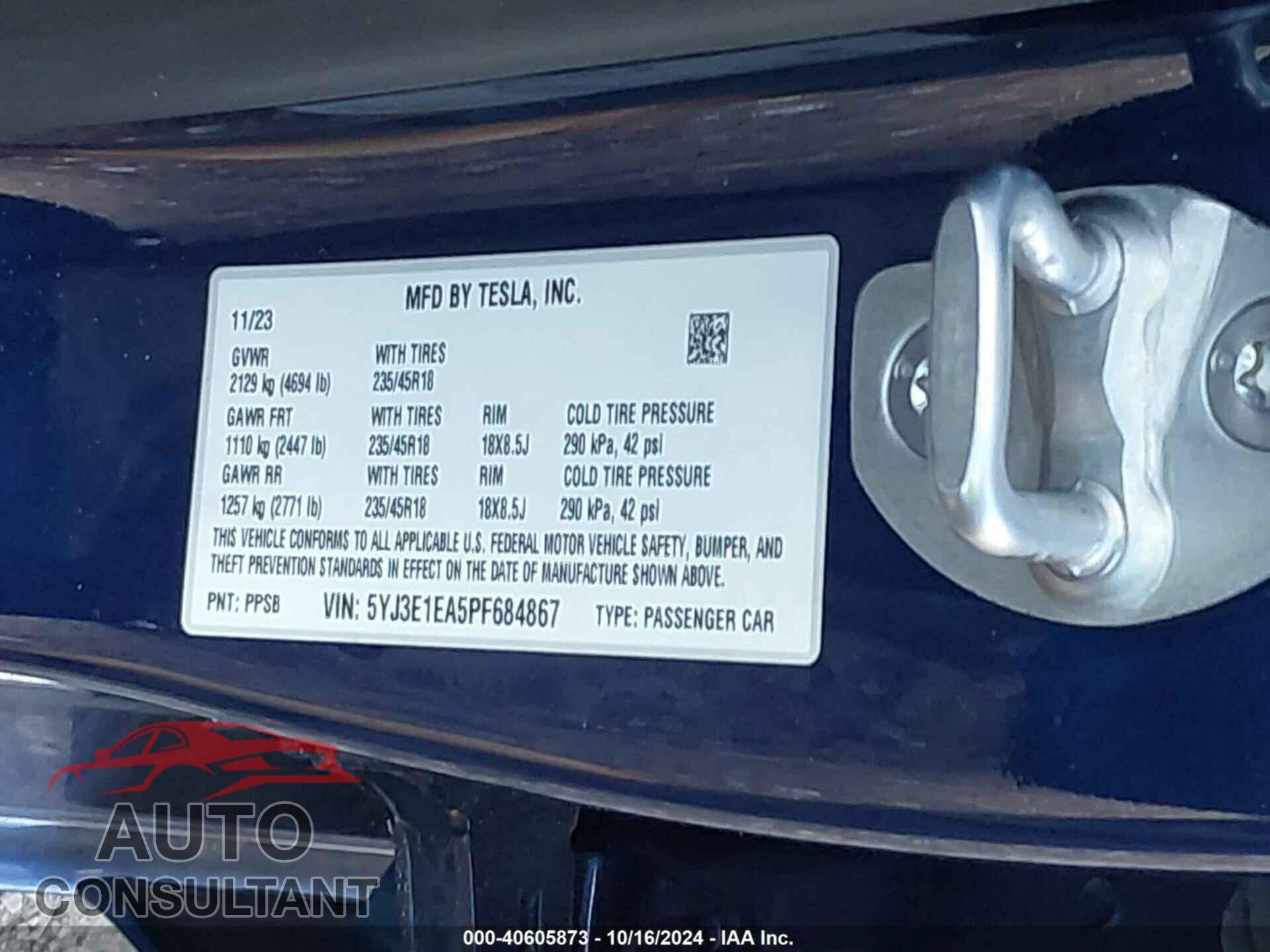 TESLA MODEL 3 2023 - 5YJ3E1EA5PF684867