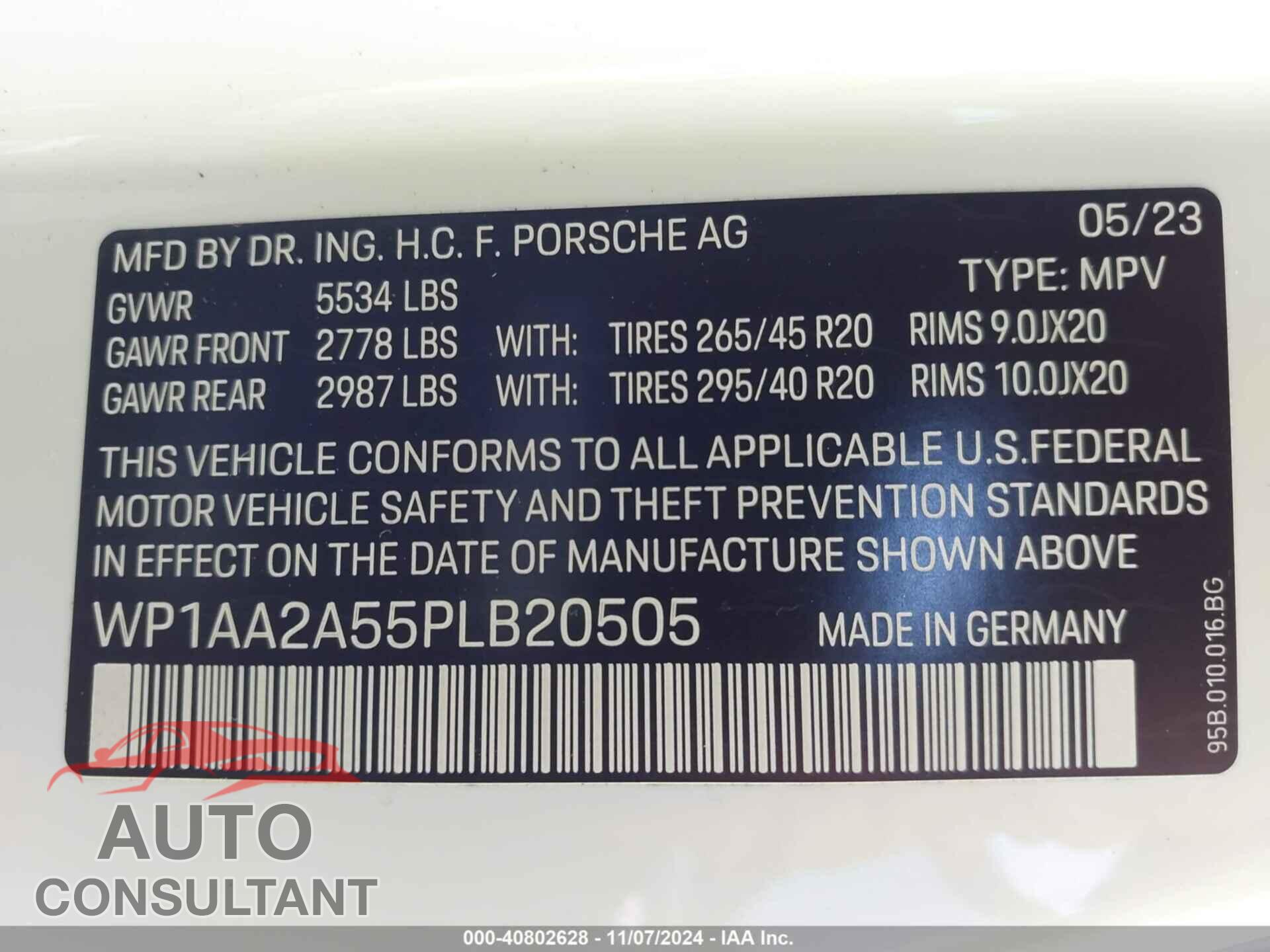 PORSCHE MACAN 2023 - WP1AA2A55PLB20505