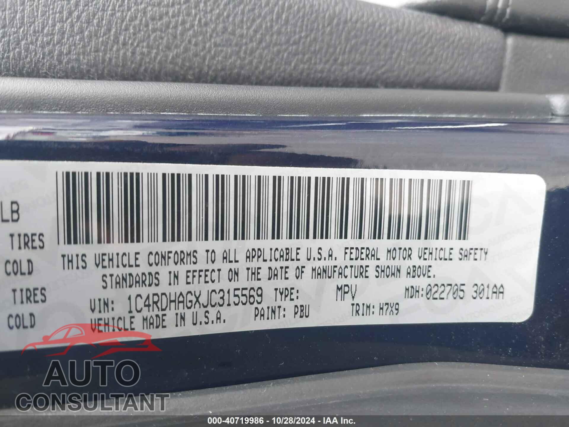DODGE DURANGO 2018 - 1C4RDHAGXJC315569