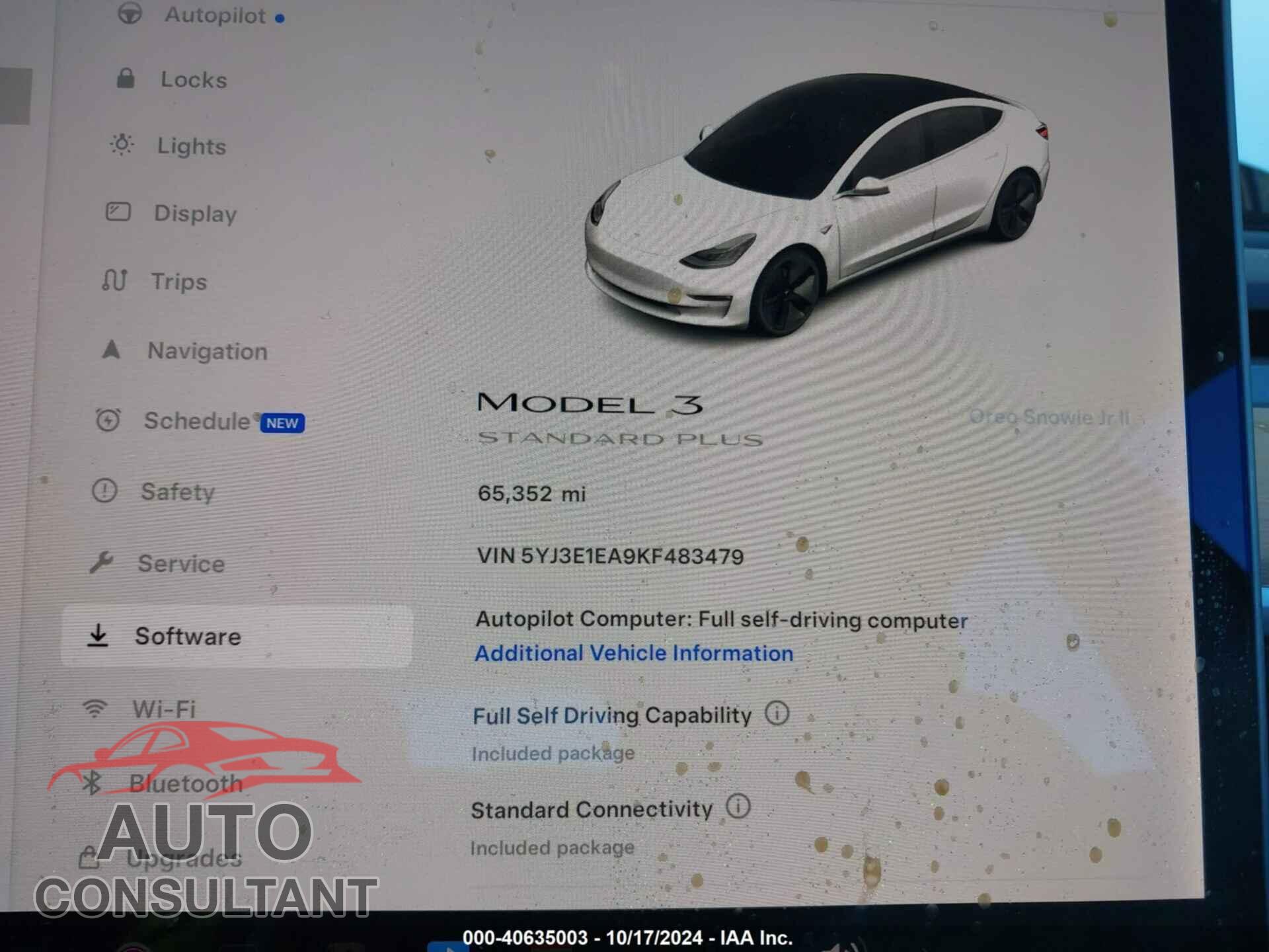 TESLA MODEL 3 2019 - 5YJ3E1EA9KF483479