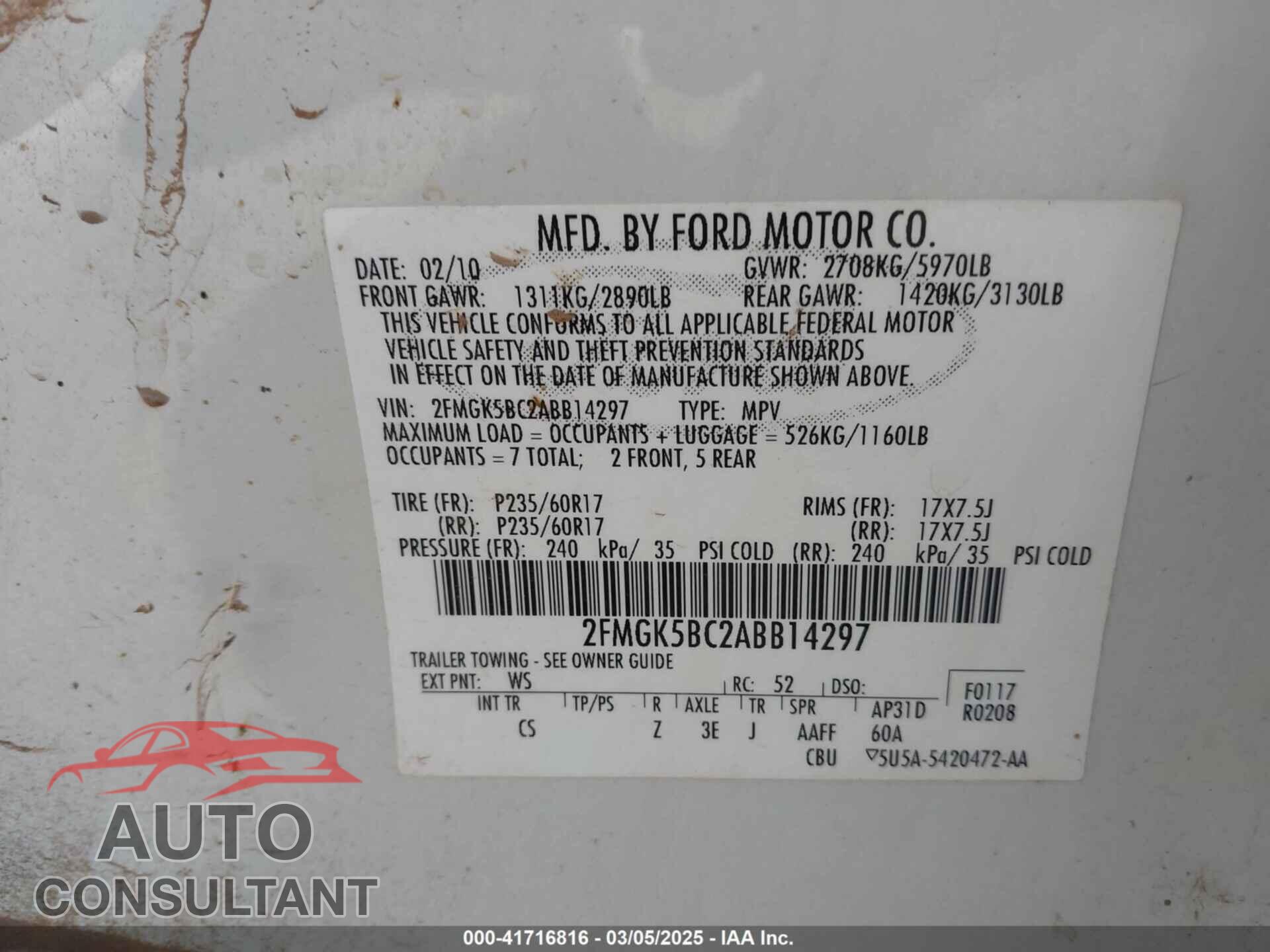 FORD FLEX 2010 - 2FMGK5BC2ABB14297