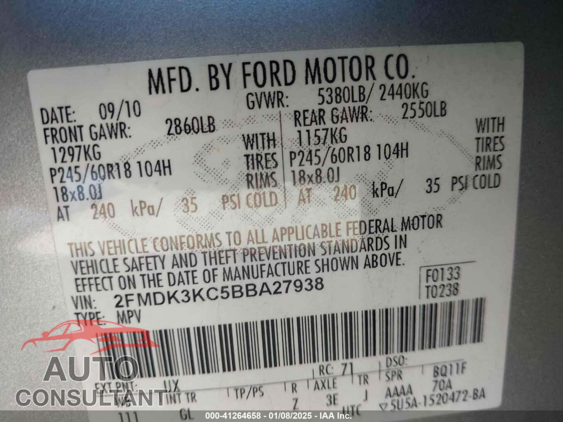 FORD EDGE 2011 - 2FMDK3KC5BBA27938