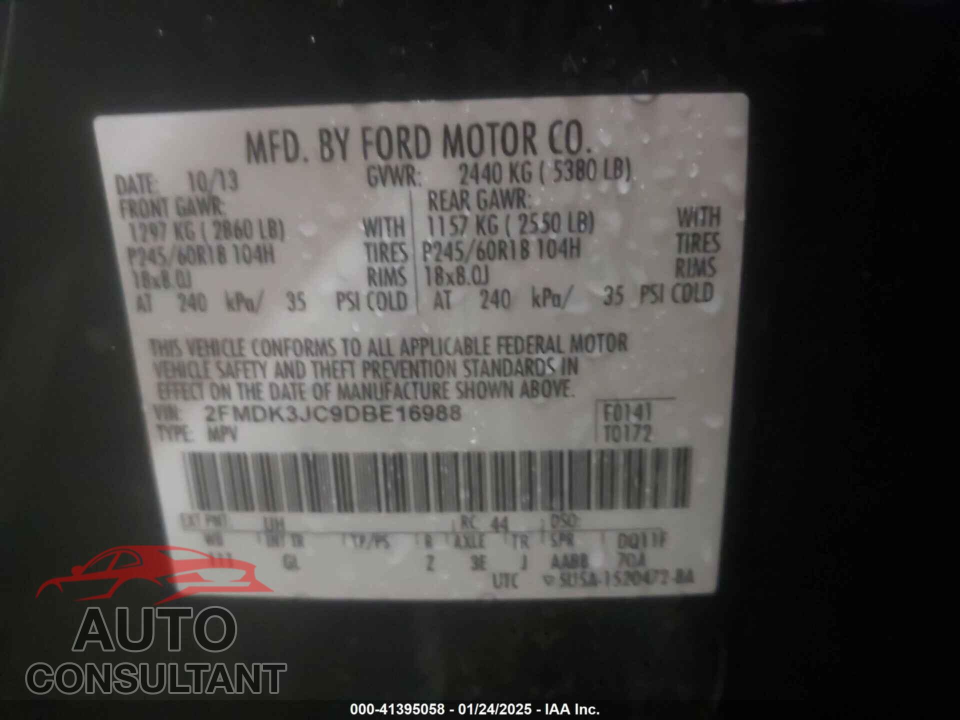FORD EDGE 2013 - 2FMDK3JC9DBE16988
