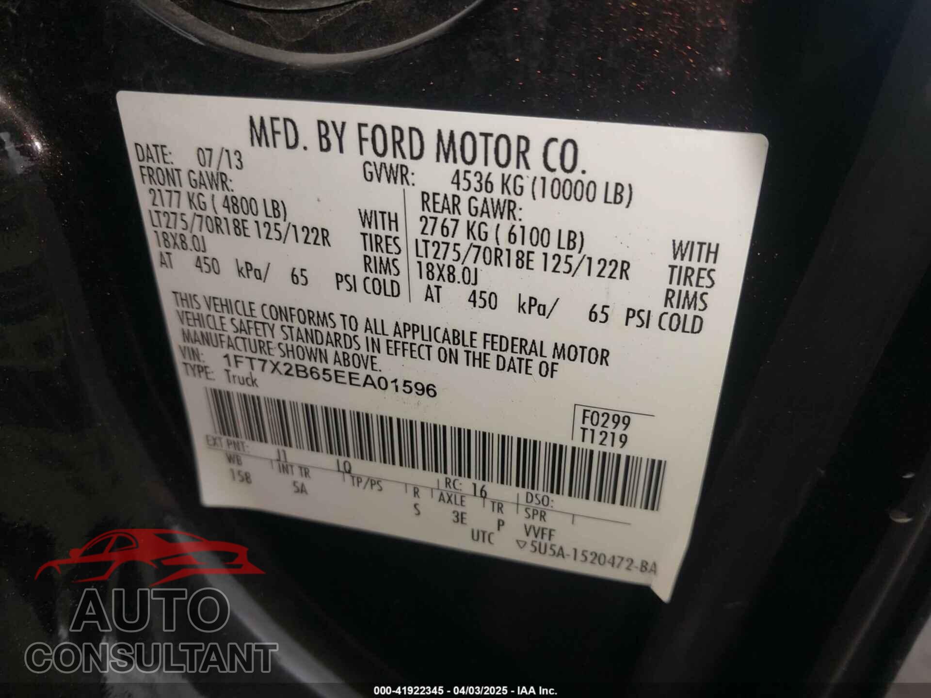 FORD F-250 2014 - 1FT7X2B65EEA01596