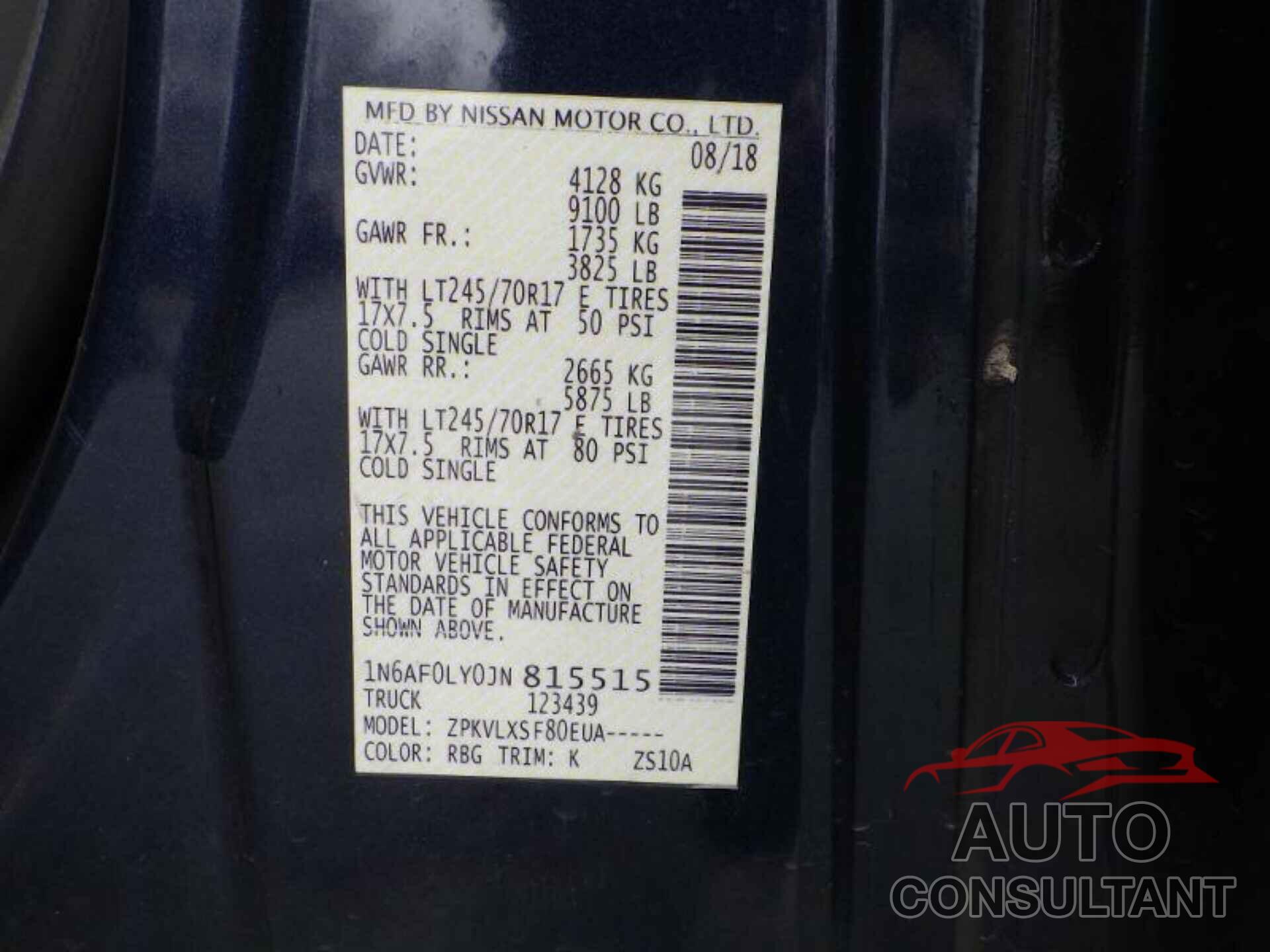NISSAN NV 2018 - 1N6AF0LY0JN815515