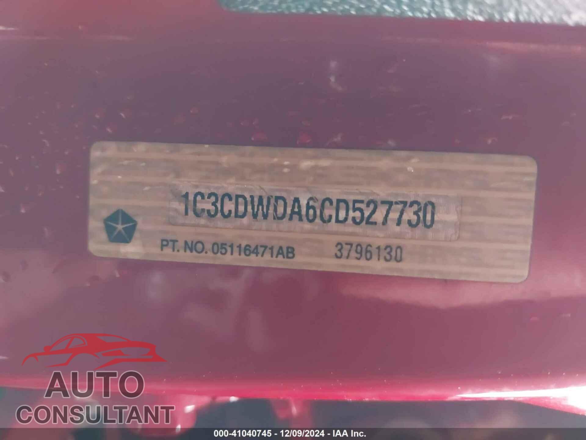 DODGE CALIBER 2012 - 1C3CDWDA6CD527730