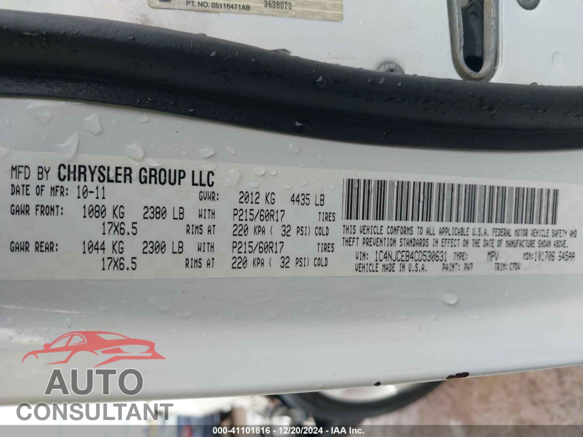JEEP COMPASS 2012 - 1C4NJCEB4CD530631