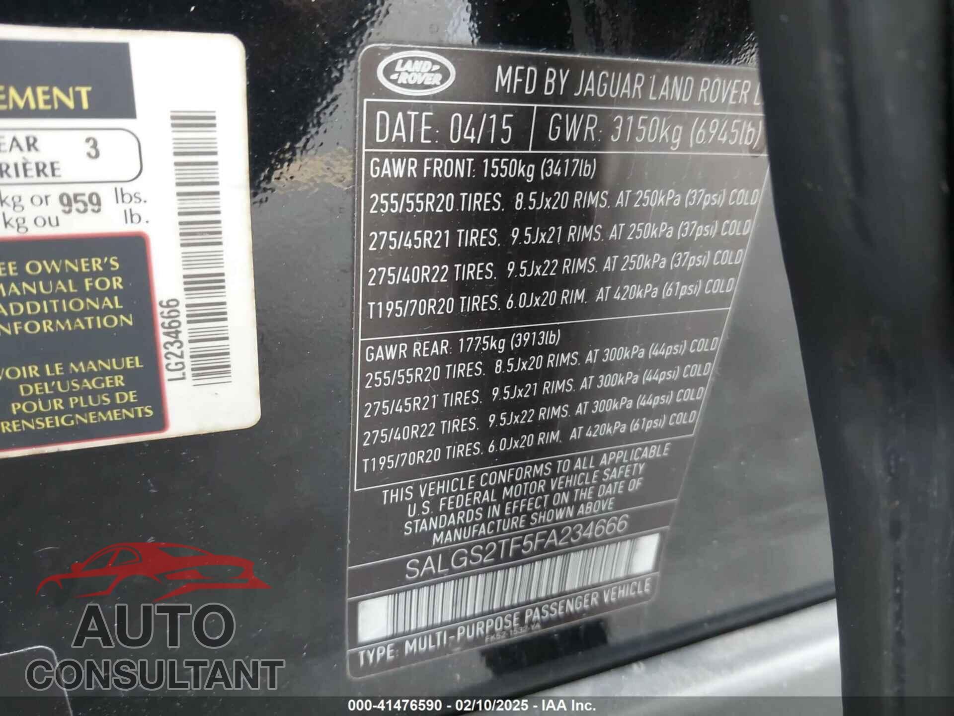 LAND ROVER RANGE ROVER 2015 - SALGS2TF5FA234666