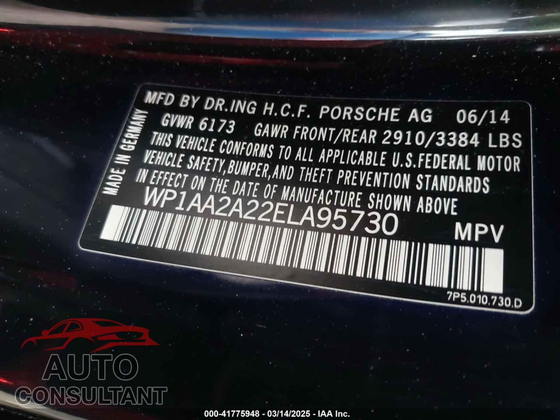 PORSCHE CAYENNE 2014 - WP1AA2A22ELA95730