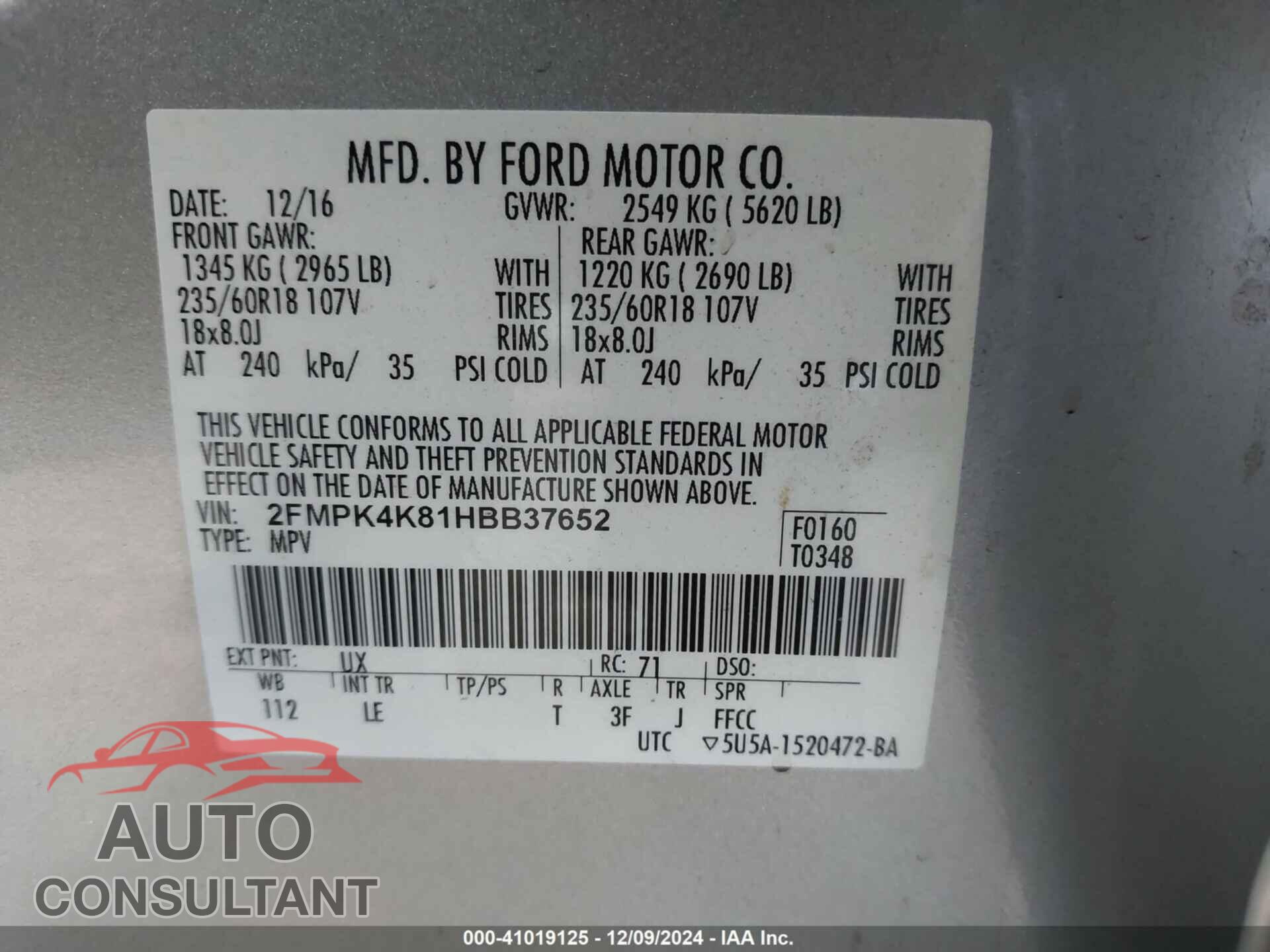FORD EDGE 2017 - 2FMPK4K81HBB37652