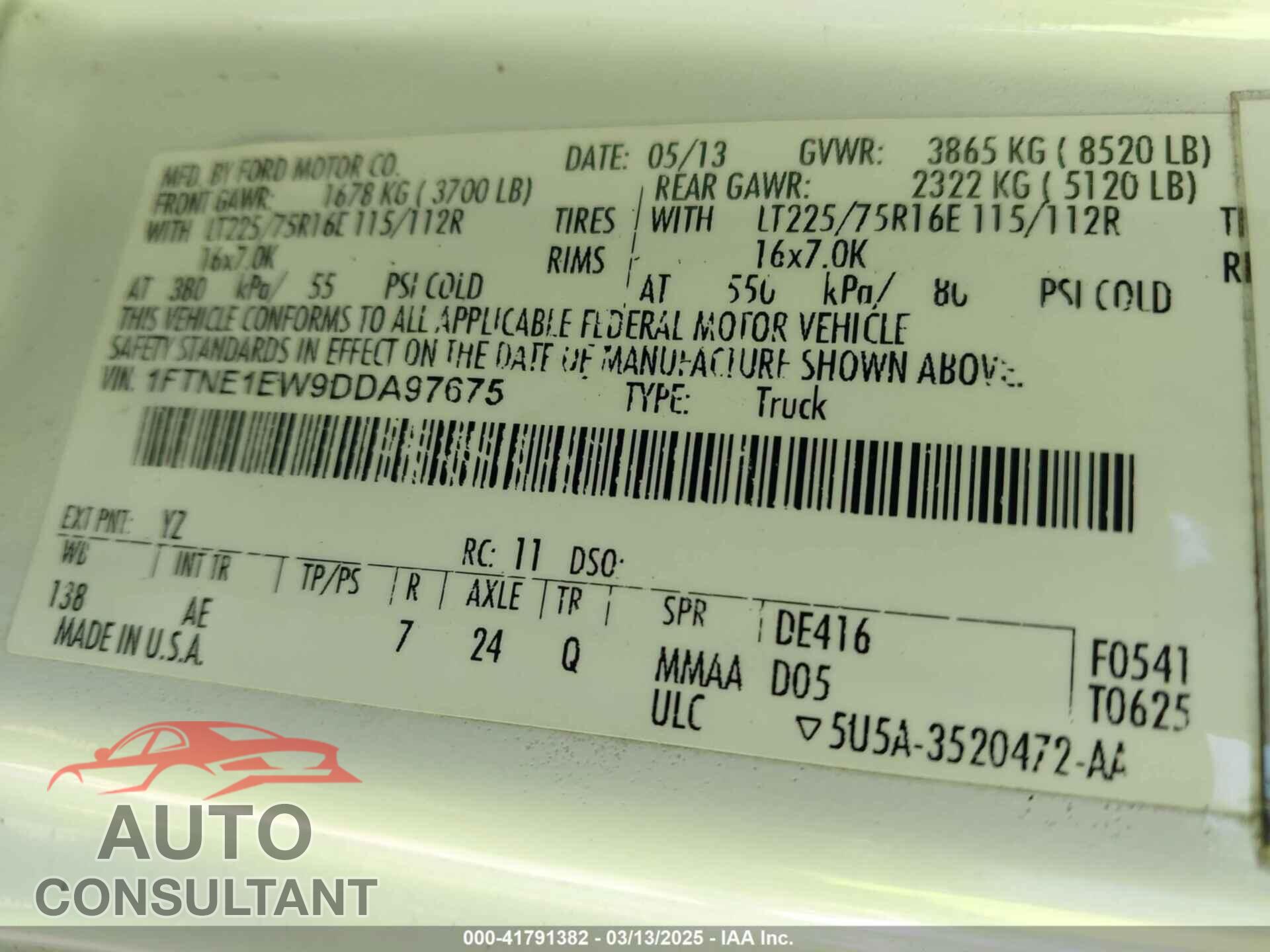 FORD E-150 2013 - 1FTNE1EW9DDA97675